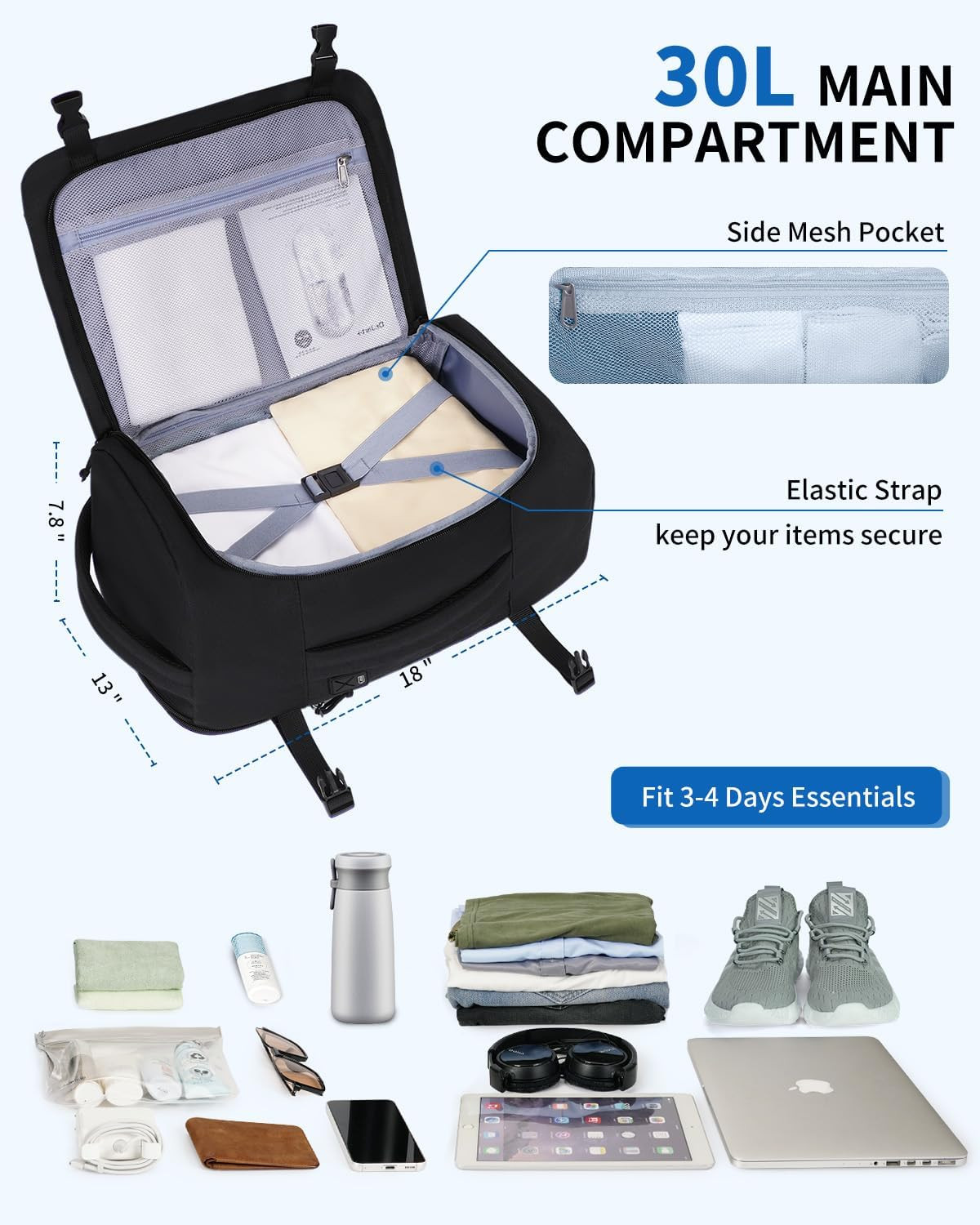 Travel Backpack for Men, Flight Approved Carry on Bag, Personal Item for Airplan