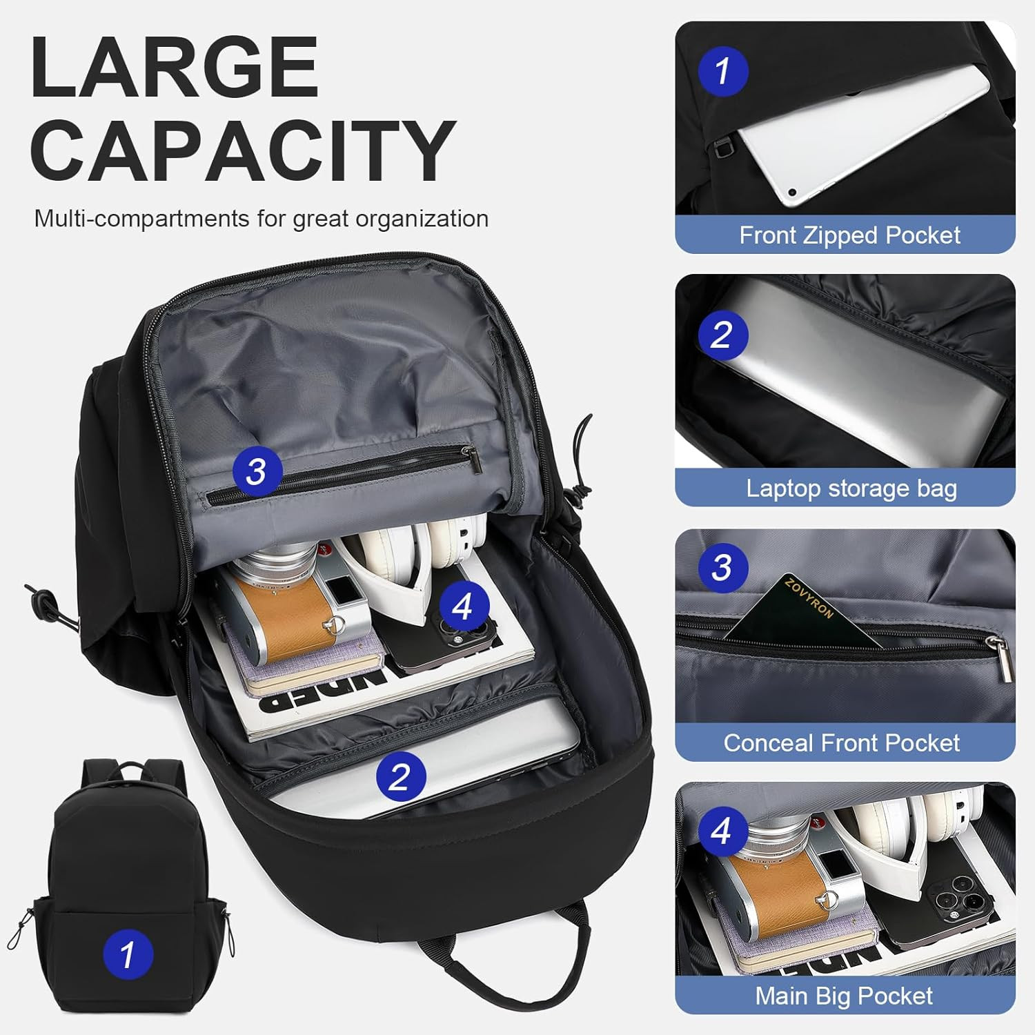 Laptop Backpack for Work, College, Travel, Lightweight Waterproof Daily Backpack