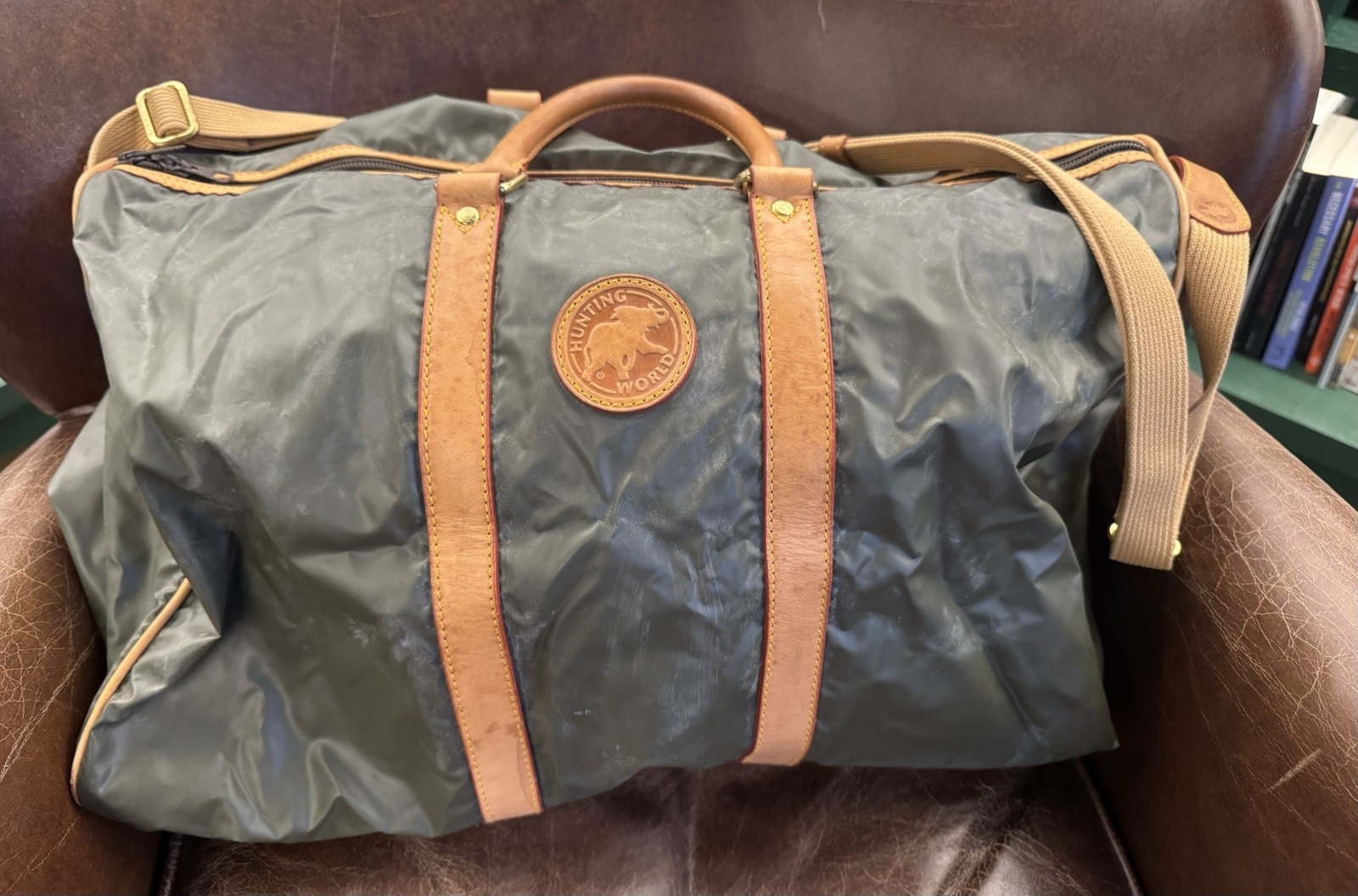 Hunting World Italy Sporting World Duffel Bag Safari Nylon Leather Green Large