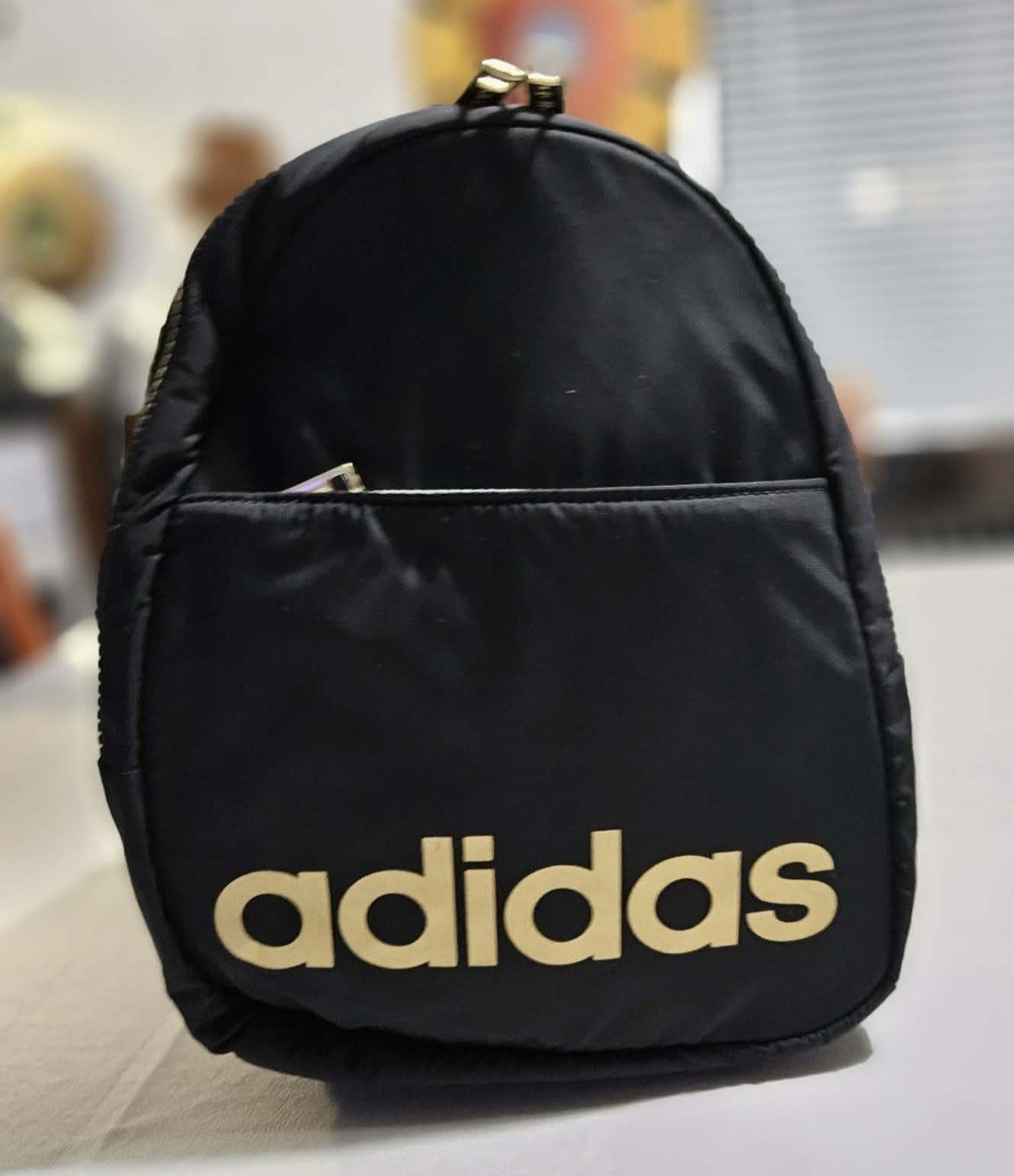 Adidas Linear Mini Backpack Black Gold Zip Small Travel Bag Unisex Excellent
