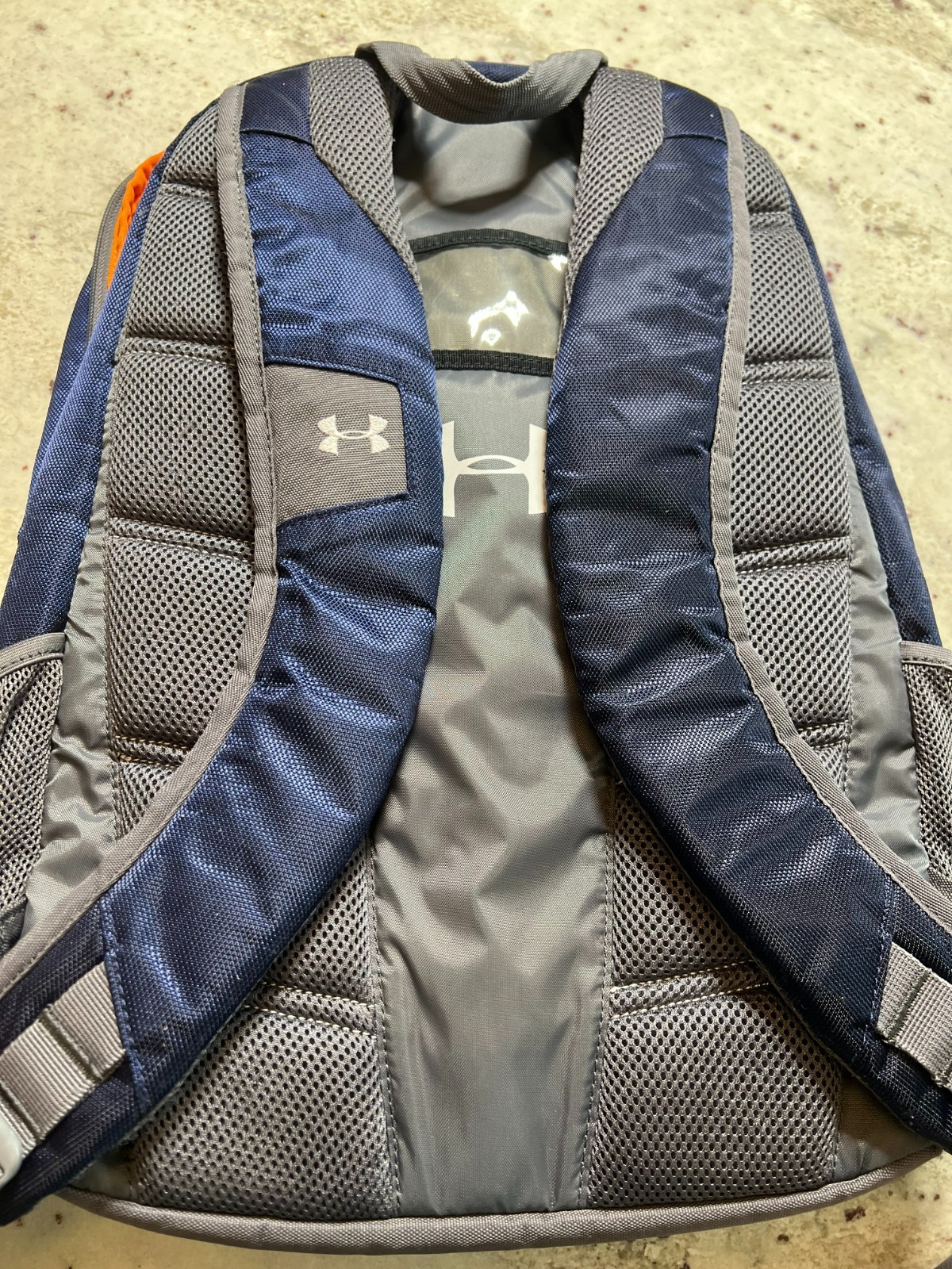 Under Armour Backpack Navy Gray Orange Adjustable Strap Travel School Sports