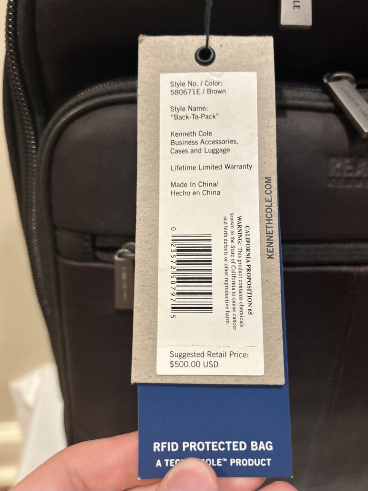 Kenneth Cole Reaction Backpack Brand New Laptop Briefcase In Brown