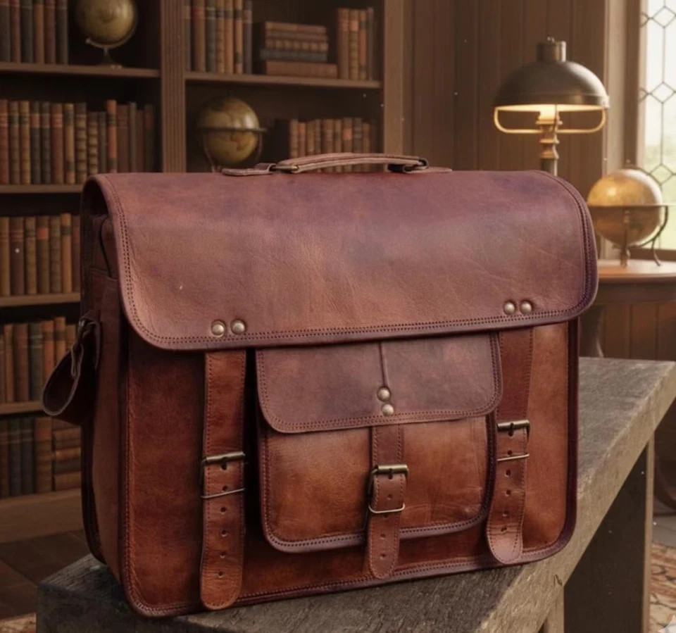 Men’s Pull-Up Leather Everyday Briefcase Laptop Case Messenger Shoulder Bag