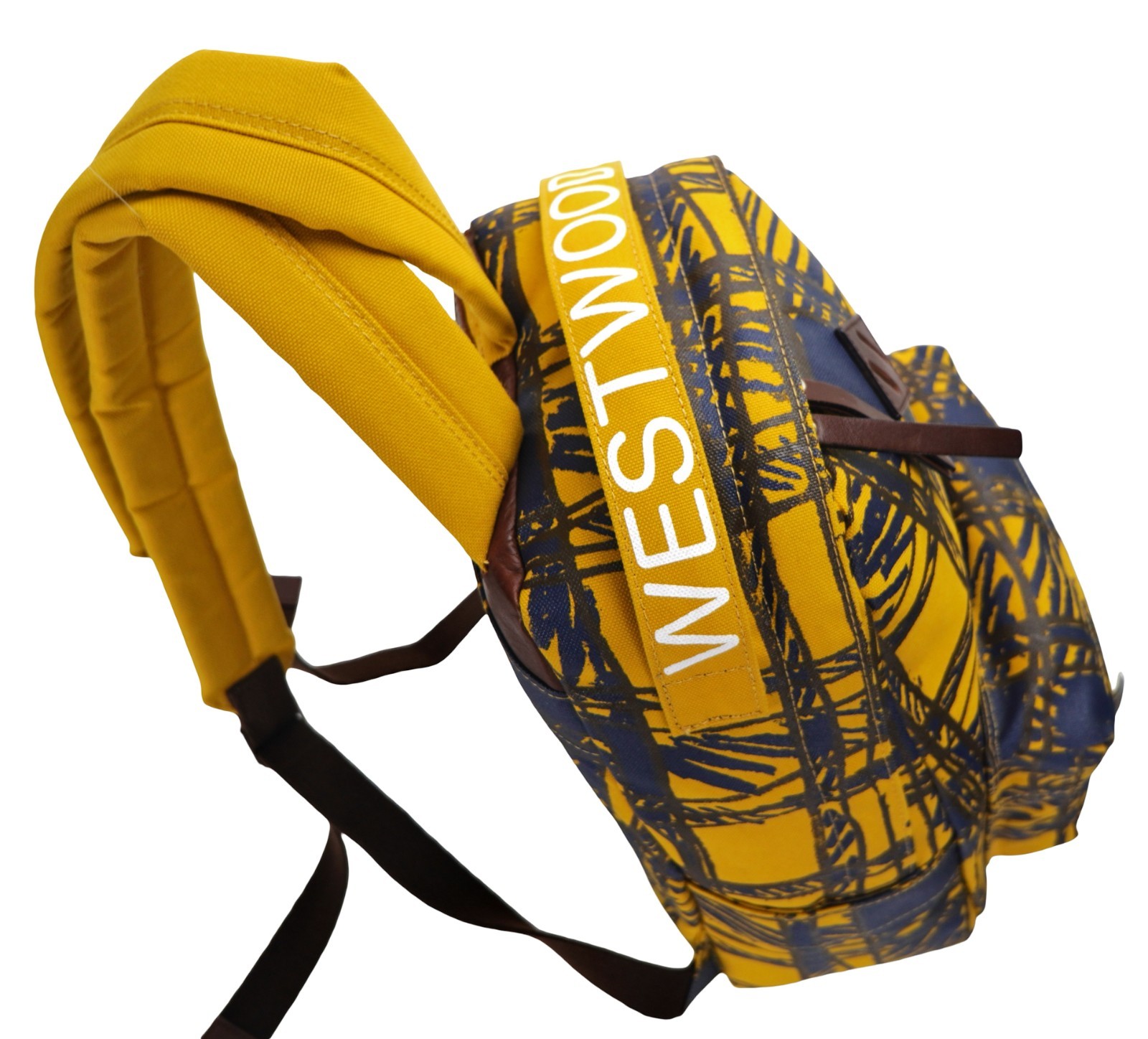 New VIVIENNE WESTWOOD MAN Yellow Blue Traditional School Coated Canvas Backpack