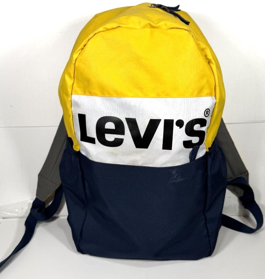 Levi’s Backpack – Yellow/White/Navy Blue Nylon 18 x 12 x 6 inches