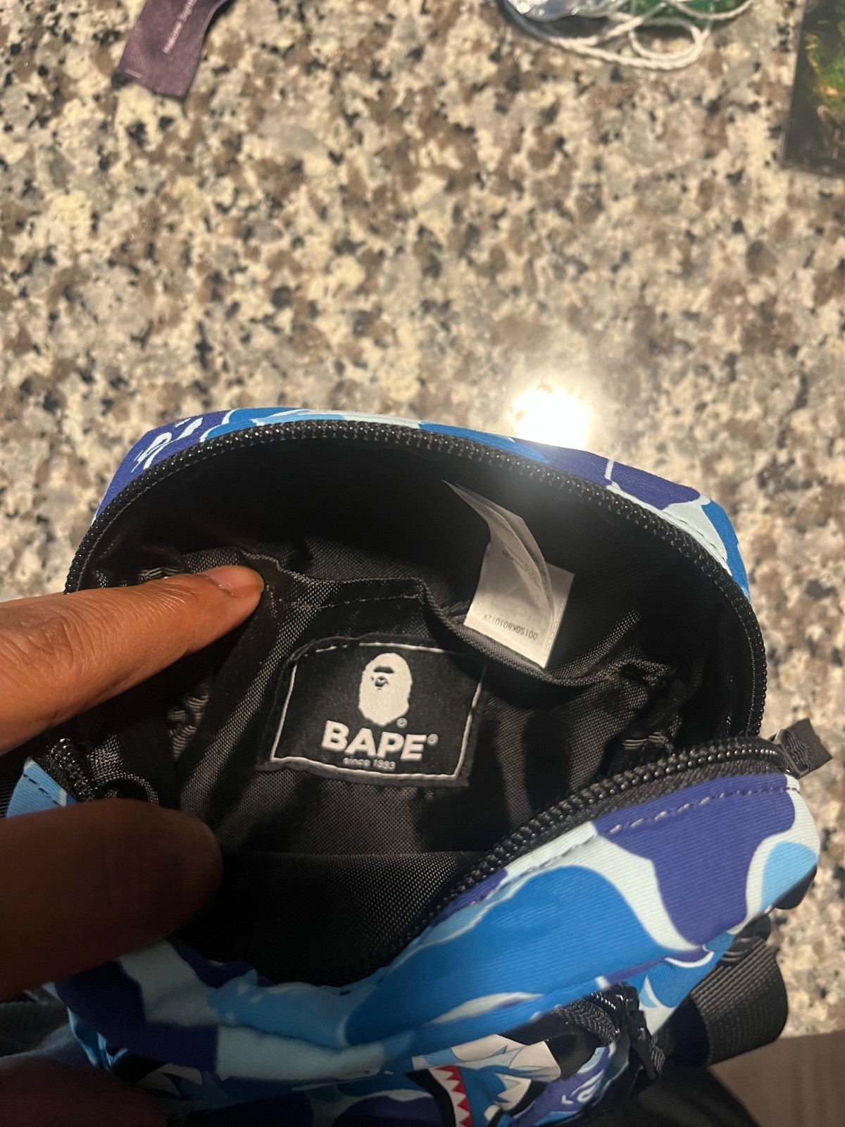 A Bathing Ape Blue Camo Shark Crossbody Bag Men Zip Casual Designer