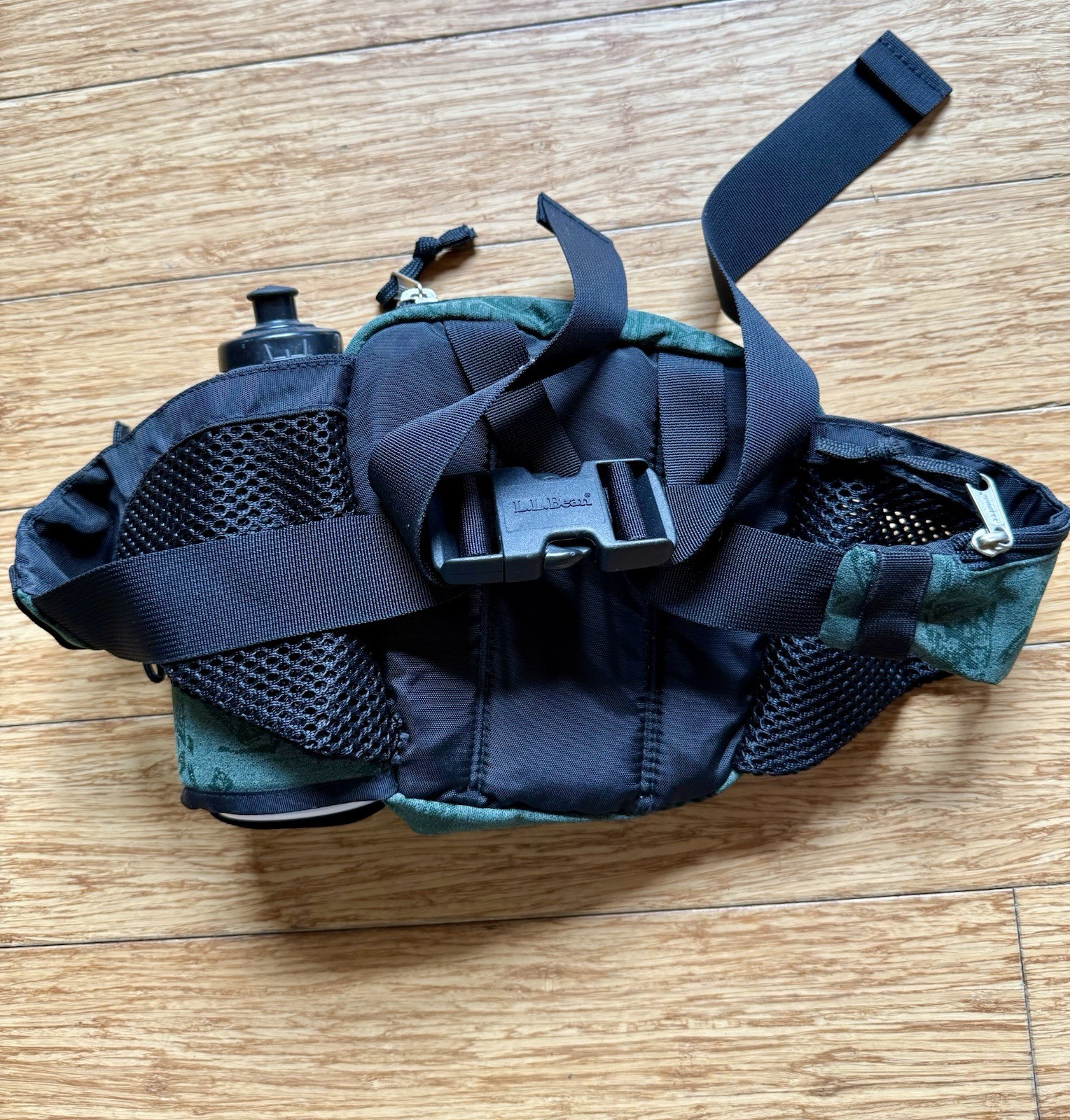 VTG L.L. Bean Fanny Pack Waist Bag Aztec Green Nylon Hiking Water Bottle Pocket