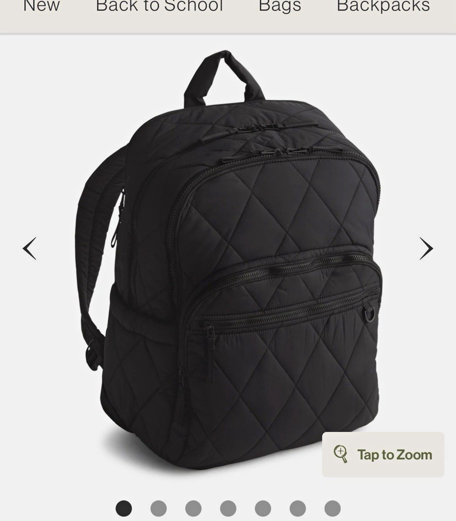Vera Bradley Large Black Backpack Zip Laptop Compartment Adjustable Straps