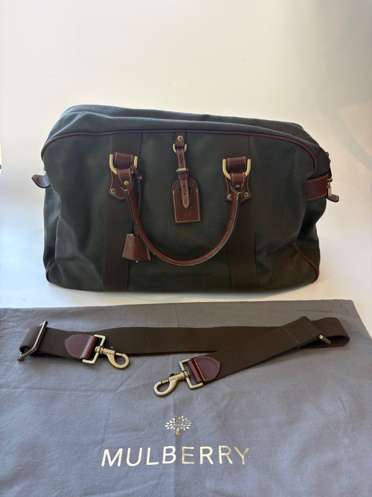Mulberry Clipper Large Scotchgrain Holdall Weekender Duffle Dust bag Padlock