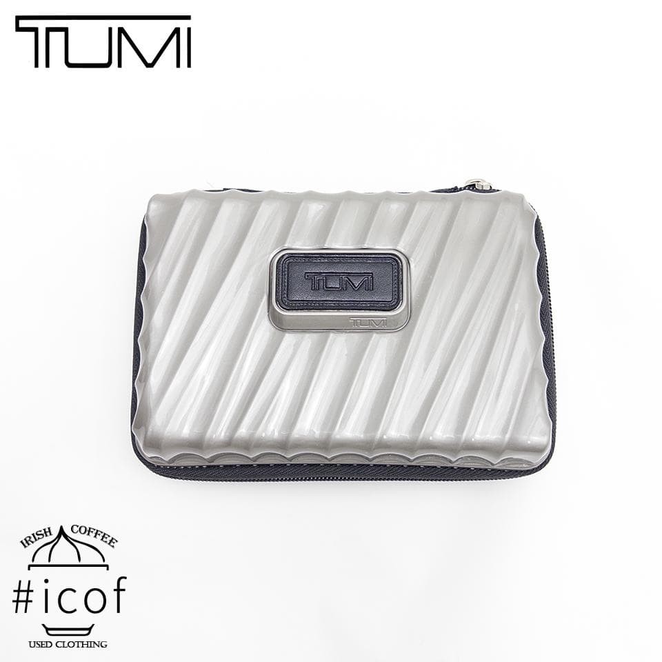 TUMI Delta Hard Shell Zip Pouch Silver Gray Travel Organizer Case Logo Unisex