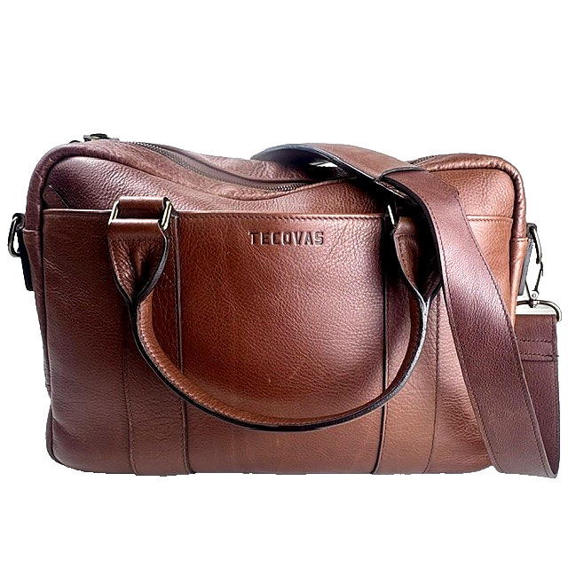 Tecovas Bourbon Brown Leather Briefcase Laptop Travel Bag w/ Shoulder Strap