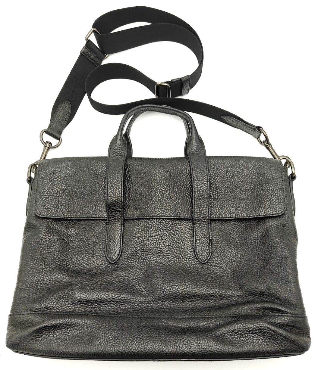 Coach Hamilton Mens Portfolio Briefcase Black Pebble Leather Laptop 2Way F75757