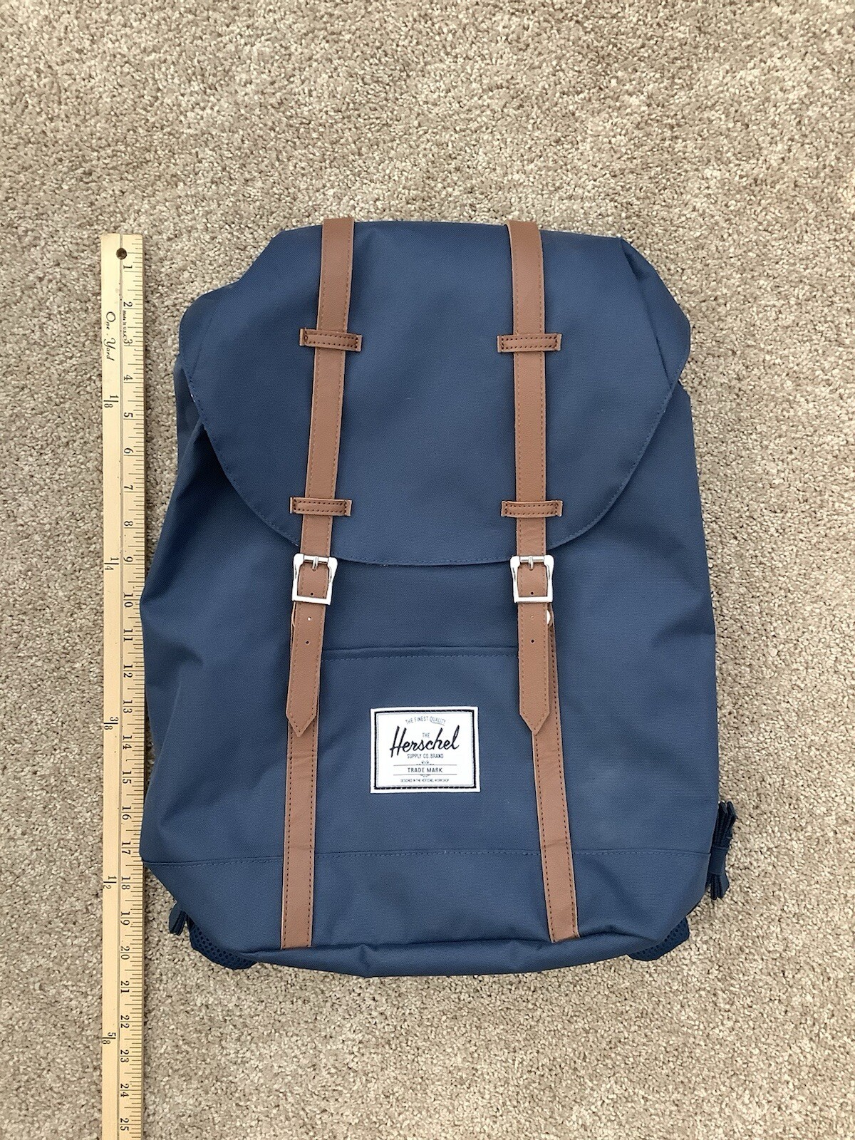 Herschel Retreat Computer Laptop Backpack Navy Unisex Faux Brown Leather NWOT