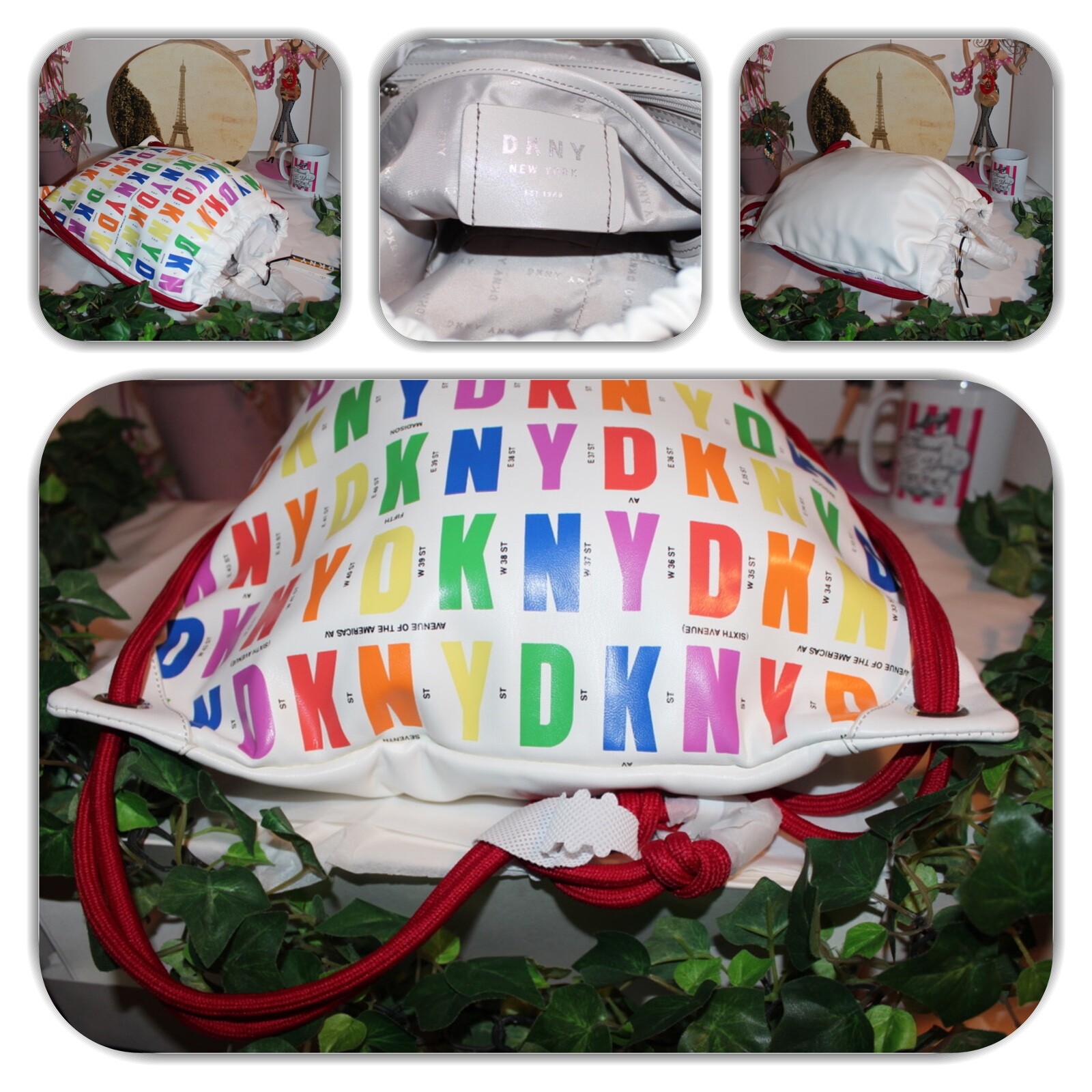 NWT-COUTURE DKNY WHITE RAINBOW COLOR(S) LIMITED EDITION DRAW STING BACKPACK!