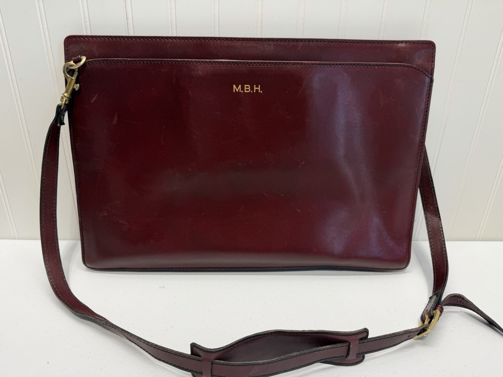 T Anthony Leather Briefcase Retractable Handles West Germany Embossed Initials