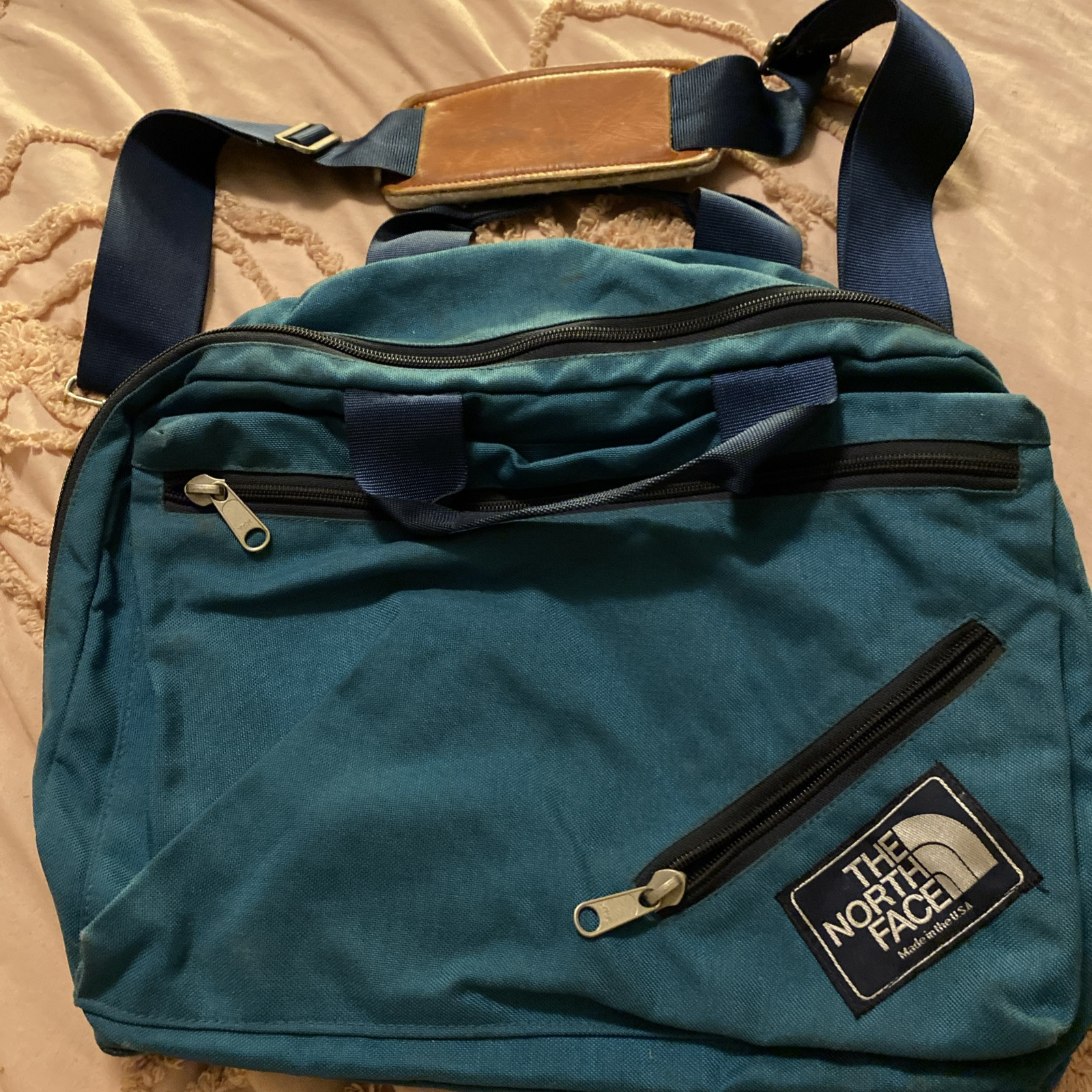 Vintage North Face Canvas Brown Label Messenger Bag teal made in USA – Stained