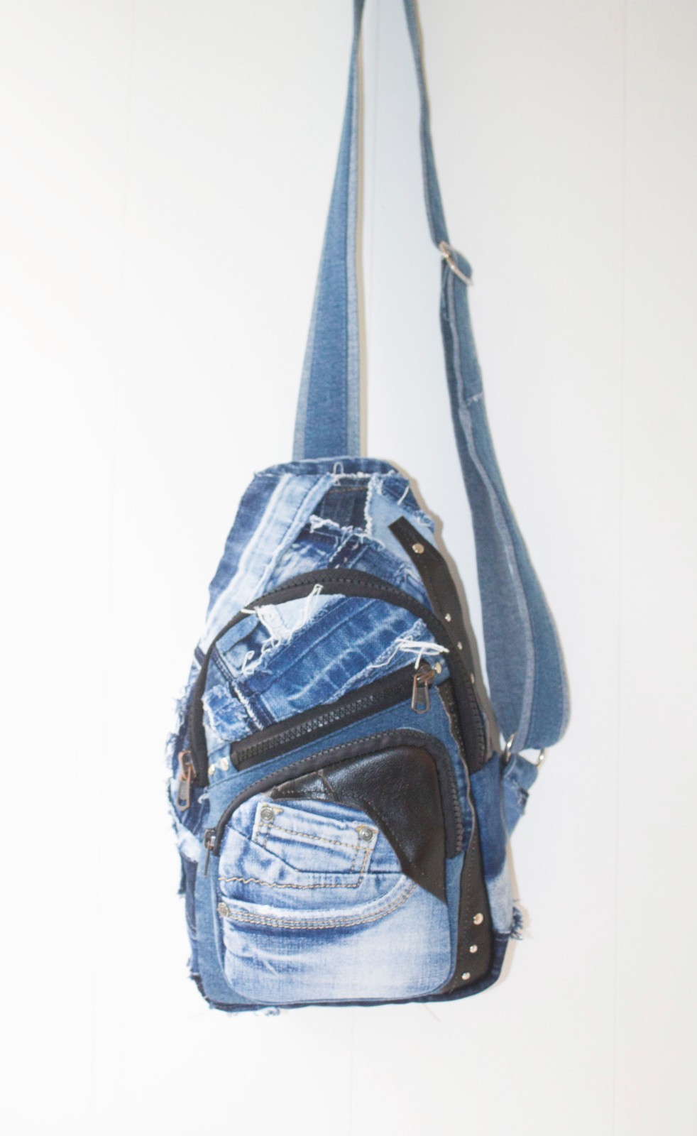 Denim single-strap chest backpack Upcycling Unisex sling bag