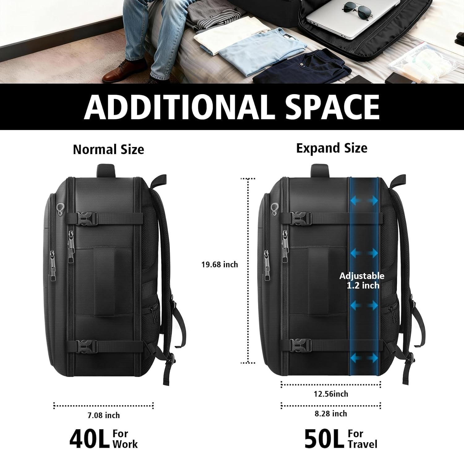 Travel Backpack, 50L Expandable Extra Large Laptop Backpack, Carry On Backpack