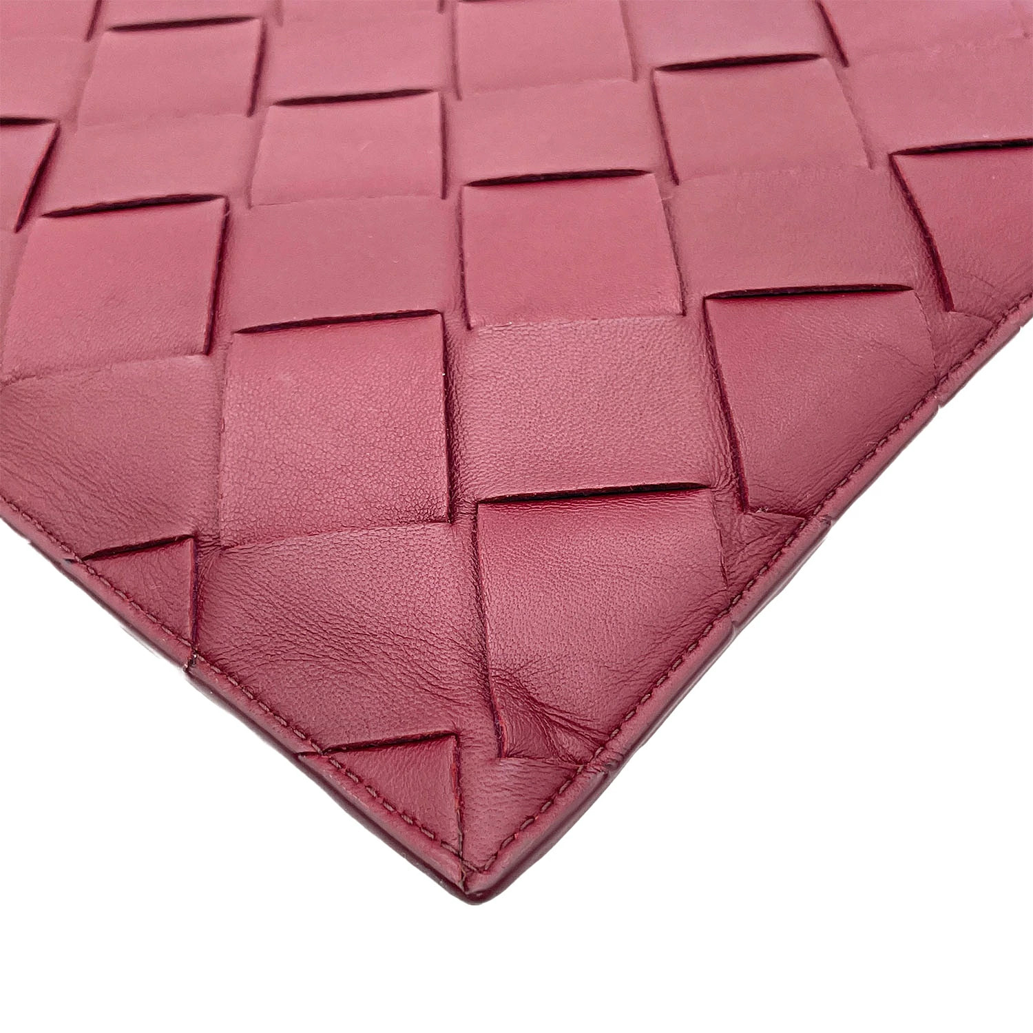 Bottega Veneta Maxi Intrecciato Clutch Bag Pouch Lamb Leather Red Used