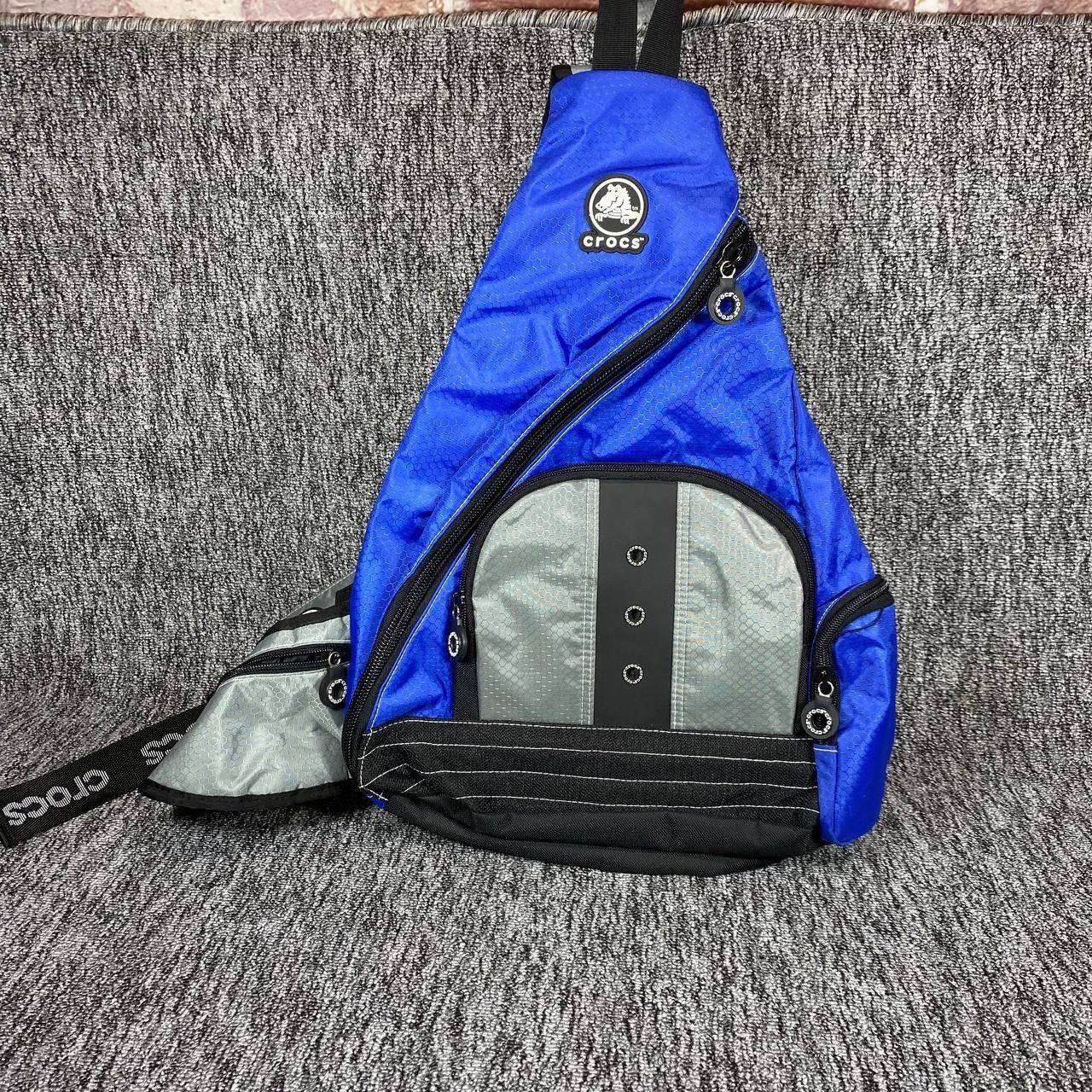 Vtg Crocs Sling Backpack Bag Royal Blue Silver Single Strap Crossbody Travel