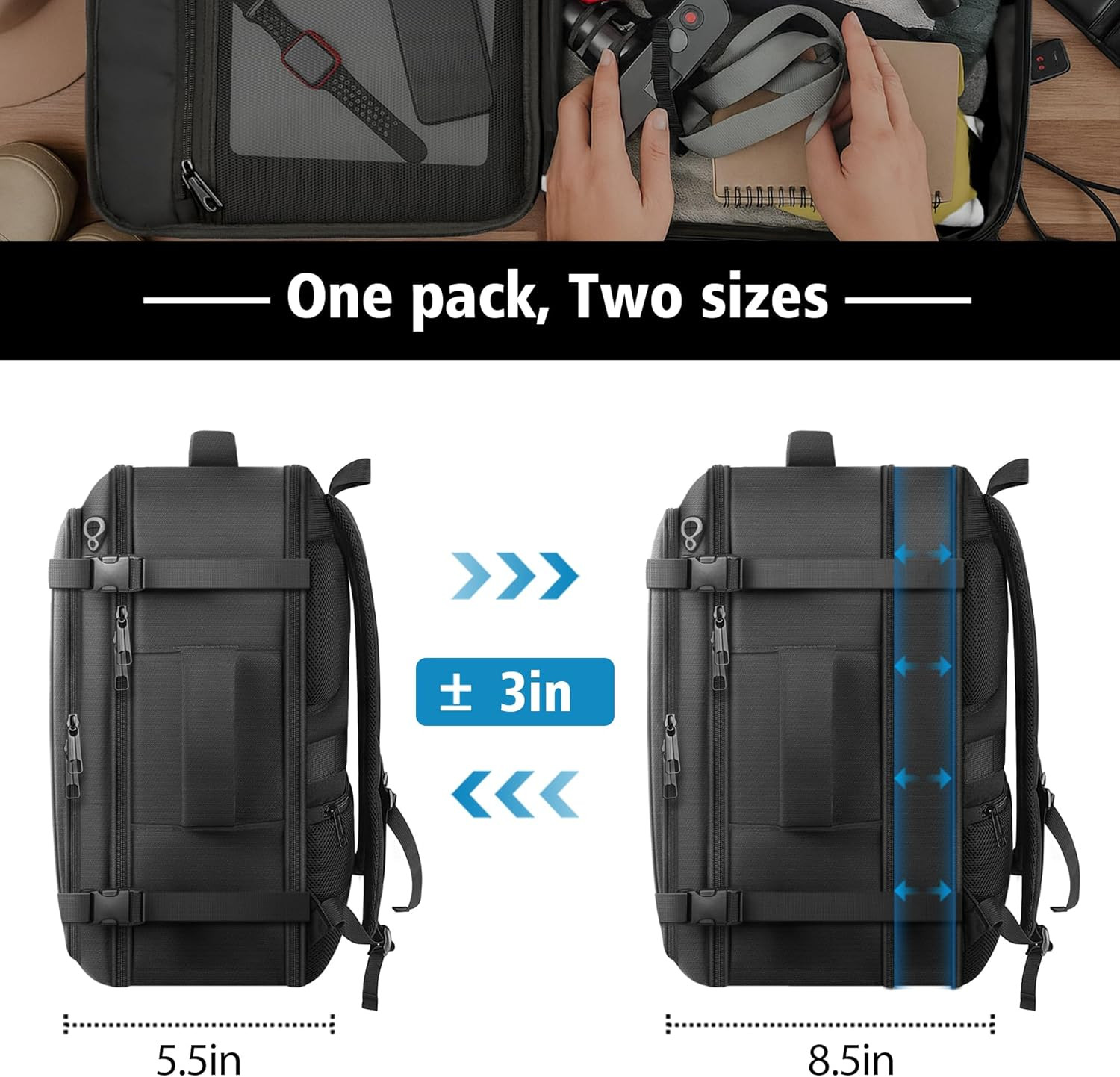 60L Expandable Travel Backpack Carry On Airline Fits 17.3 Laptop Water Resist