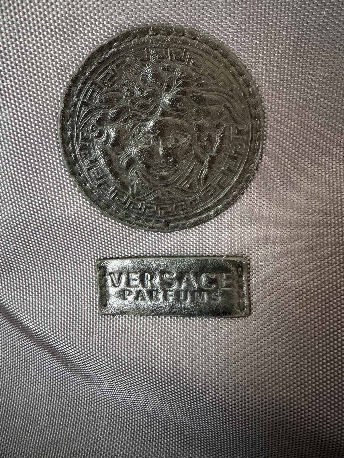 Authentic Versace Parfums Medusa Gray Backpack Greek Key Strap Rare Promo Bag
