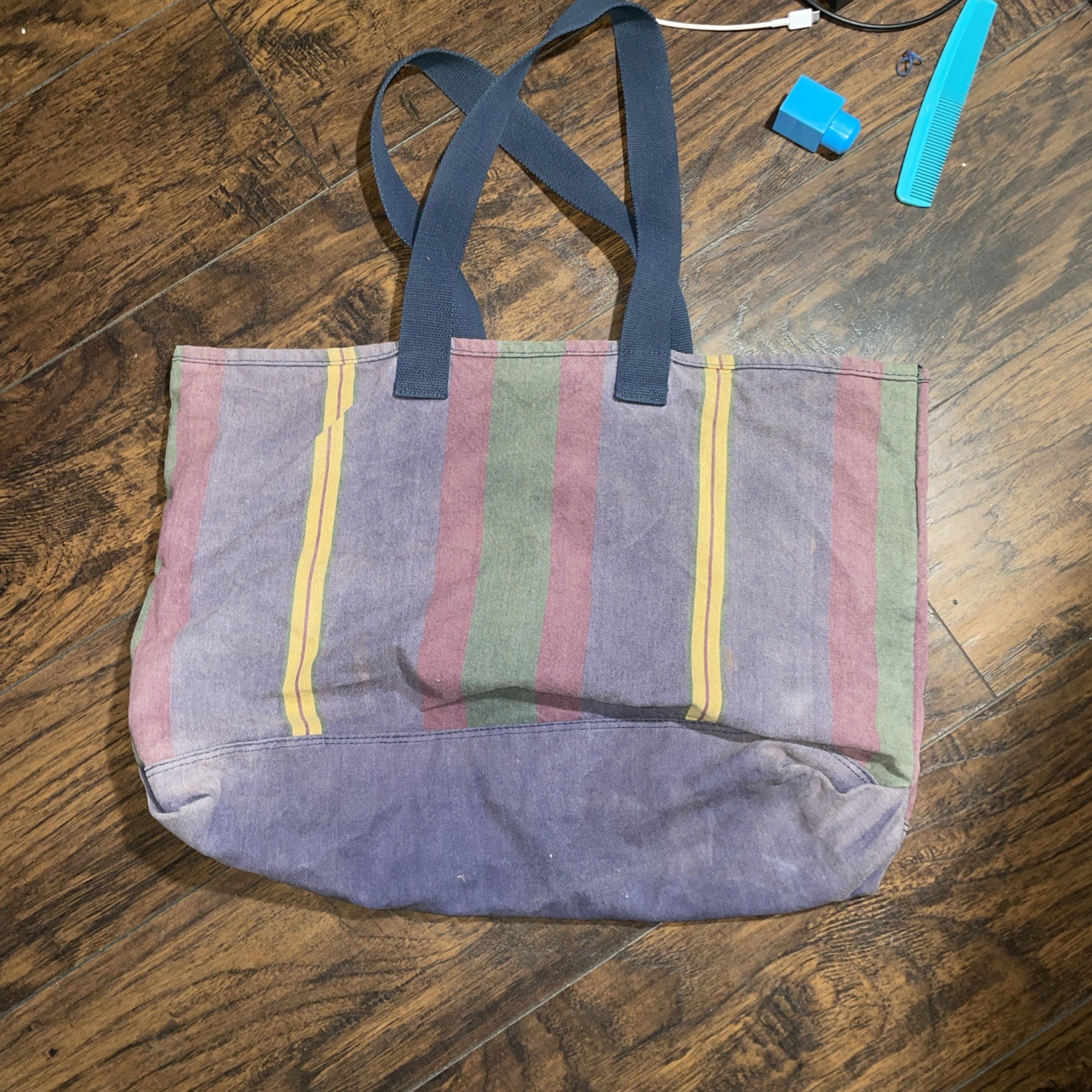 Eddie Bauer Vintage Stripe Tote Bag Multi Color Double Handles Faded