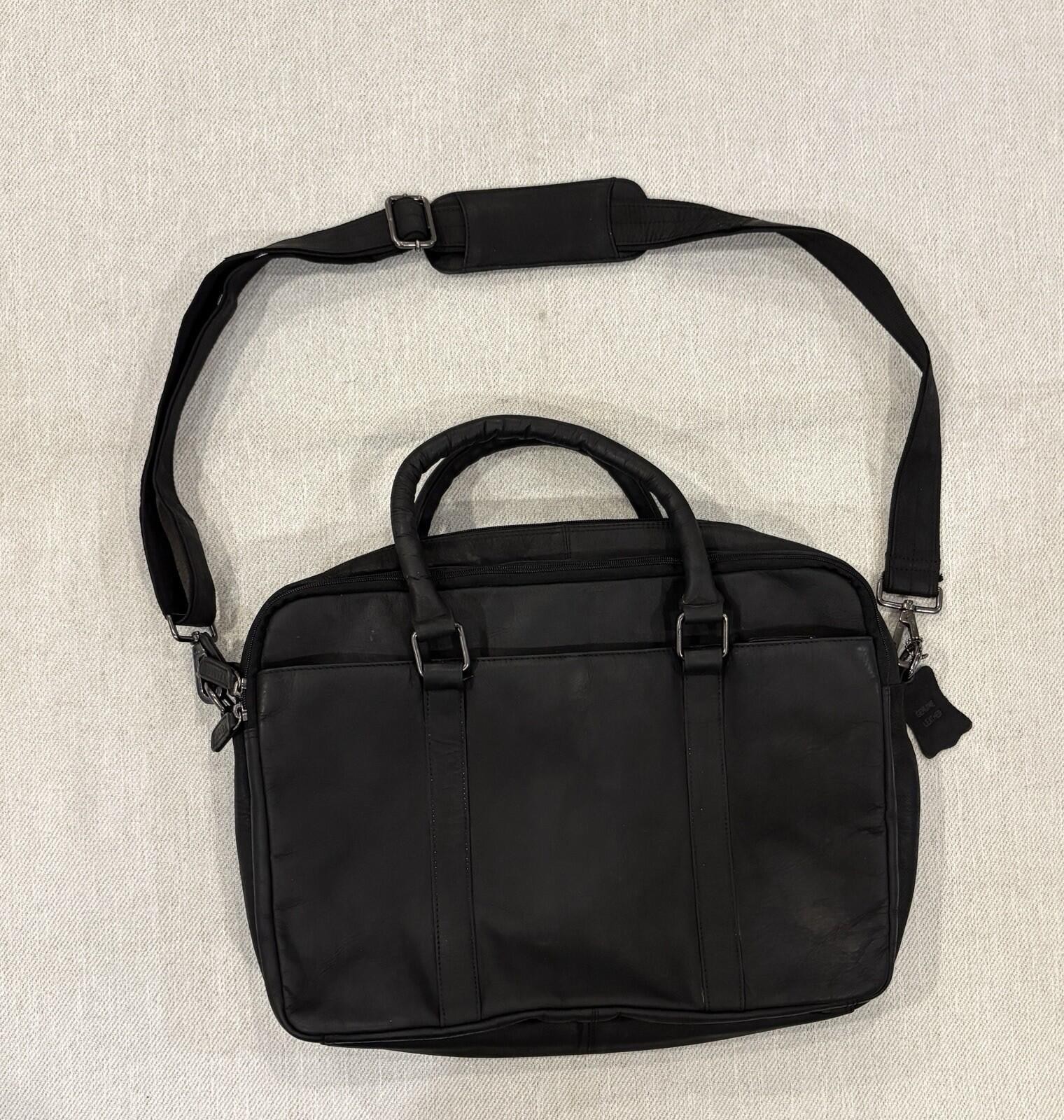 LEABAGS Istanbul Black Genuine Buffalo Leather Messenger Bag Vintage Style 15”
