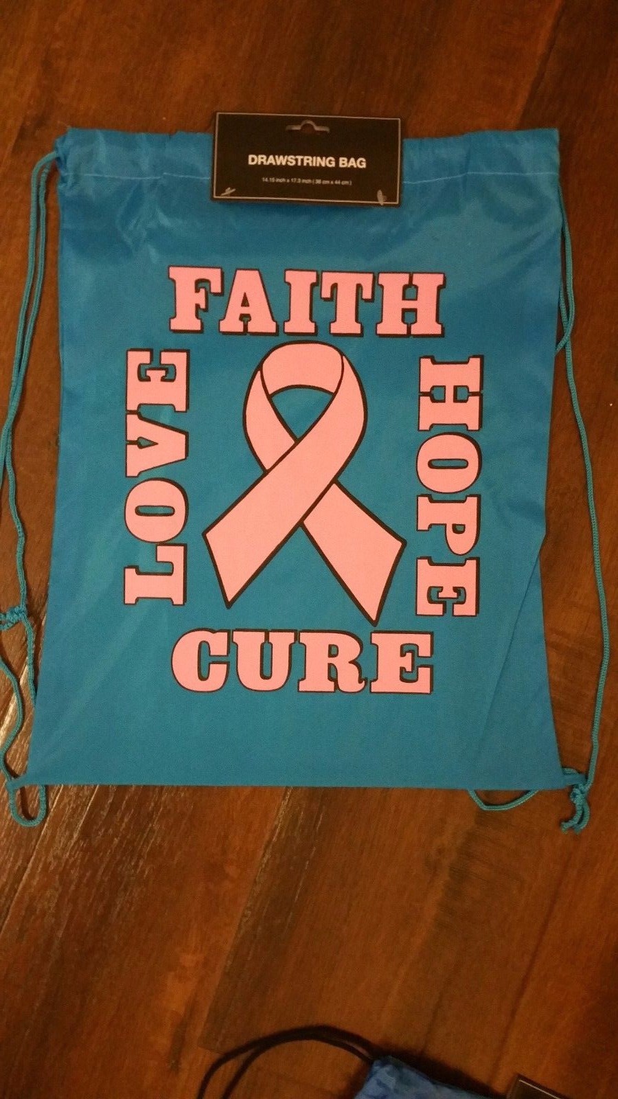 Breast Cancer Awareness Backpack Aqua nylon backpack travel shoulder drawstring
