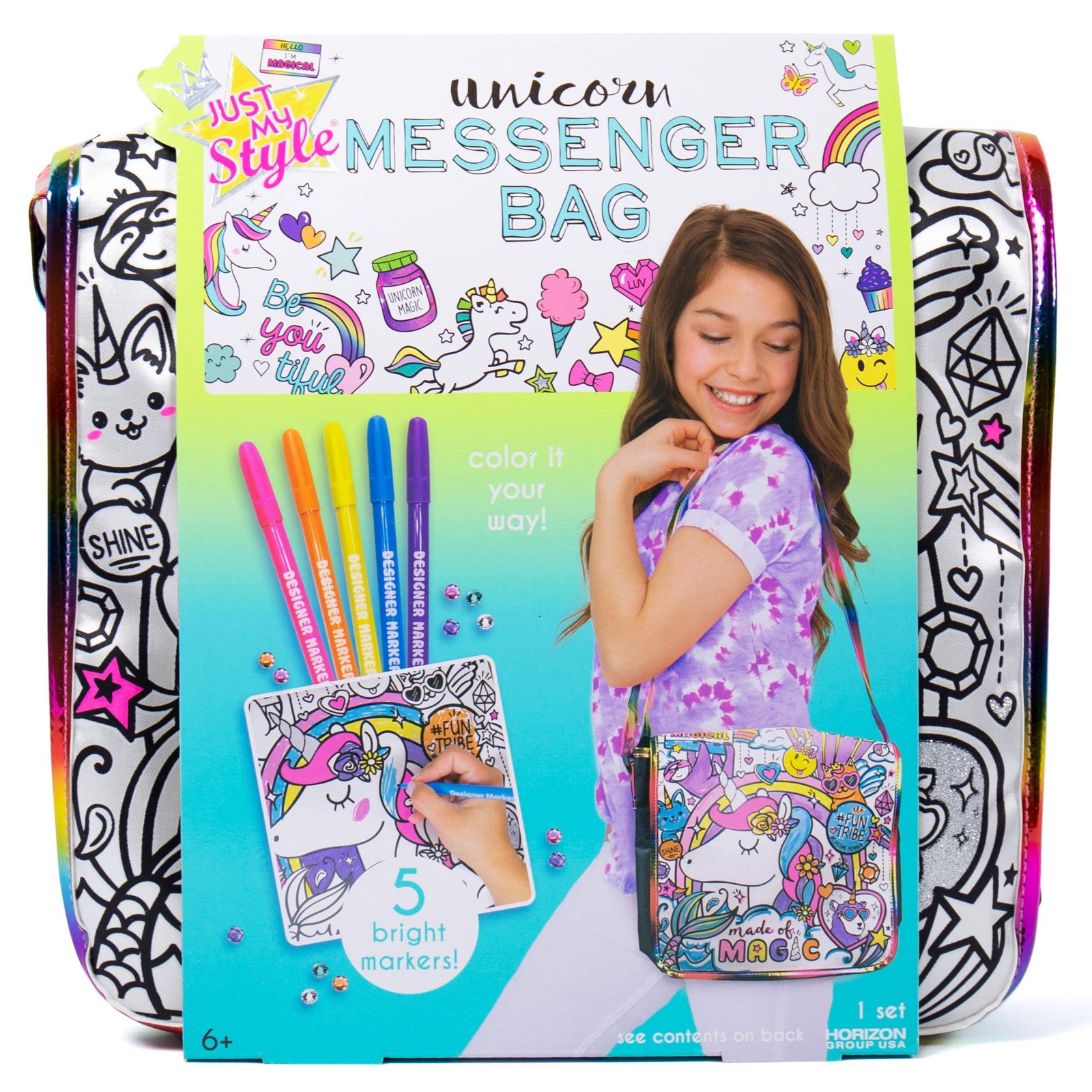 Color Your Own Unicorn, Personalized Doodle Messenger Bag with Adjustable Str…