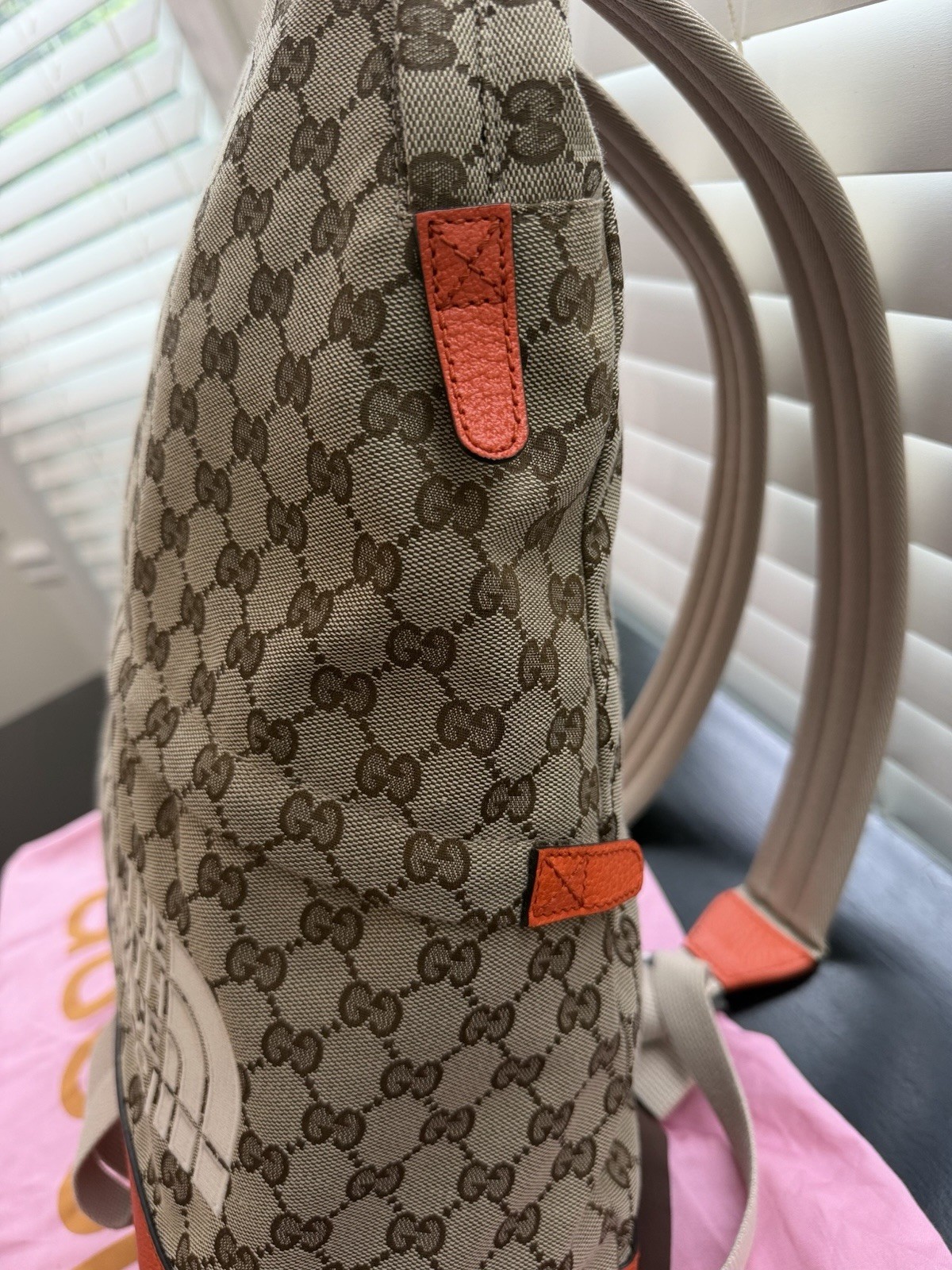 Gucci x The North Face GG Pattern Zip Backpack Beige Brown Orange