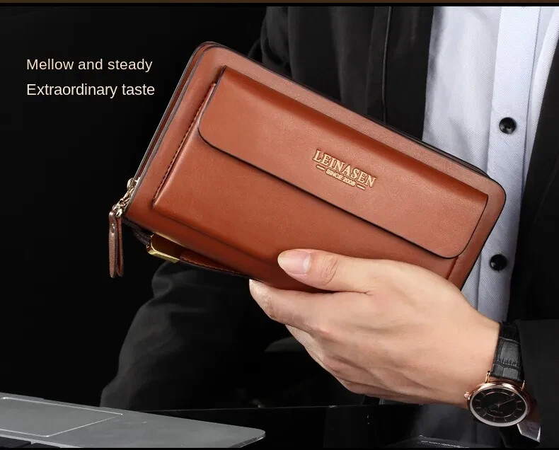 Mens Wallet Leather Zipper Large Phone Card Holder Bag Business Clutch Handbag