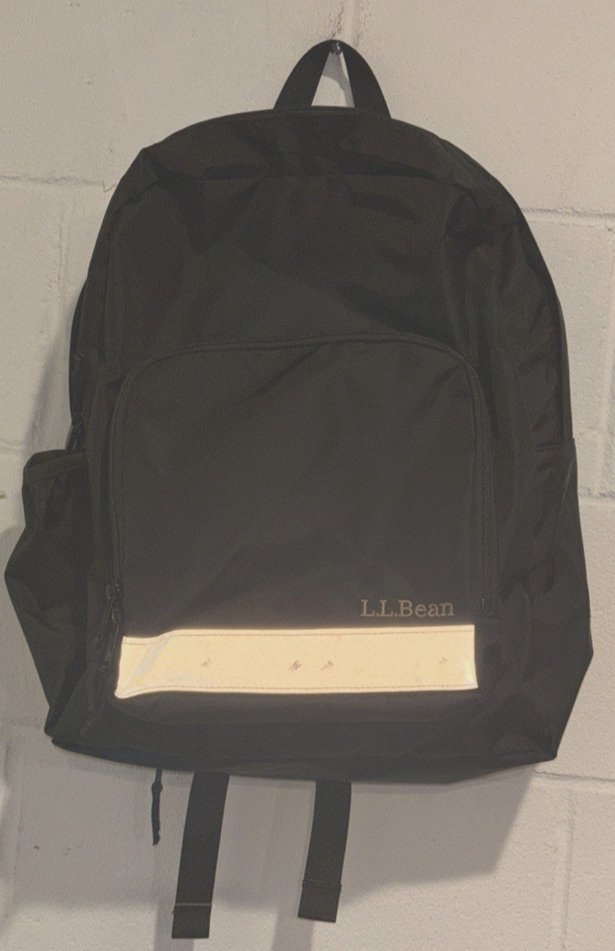 LL Bean Expandable Original Bookbag School Bag Black Reflective Backpack NWT