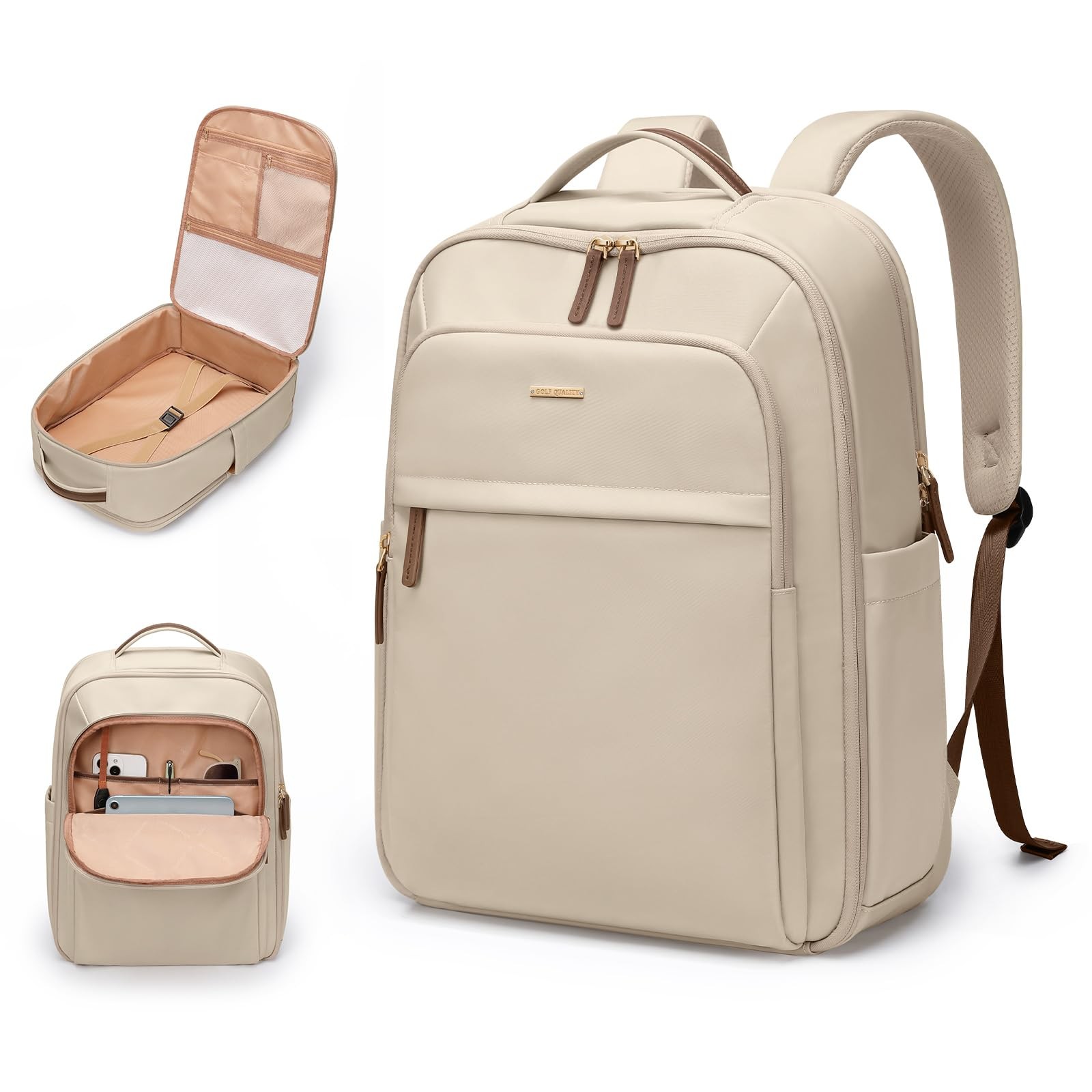22L Travel Backpack Carry On Bag Airplanes Laptop Backpack 17.3 Inch Apricot