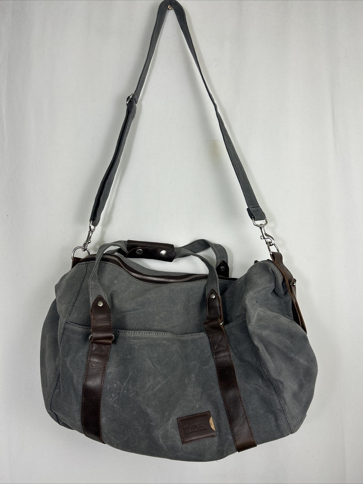 Clark And Taft Waxed Canvas Weekender Bag Gray Double Handle Shoulder Strap