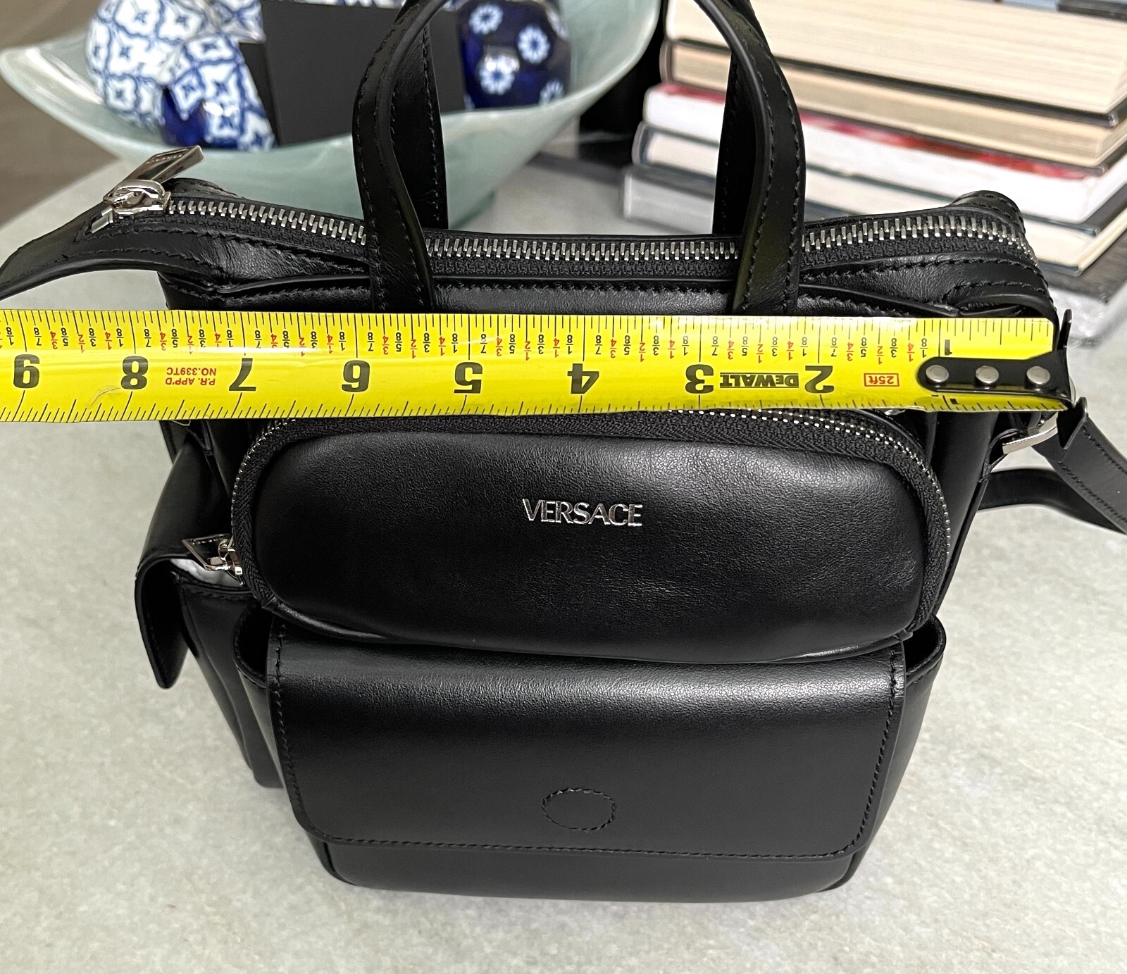 Versace Black Men’s Leather multi-compartment messenger shoulder bag 1012234