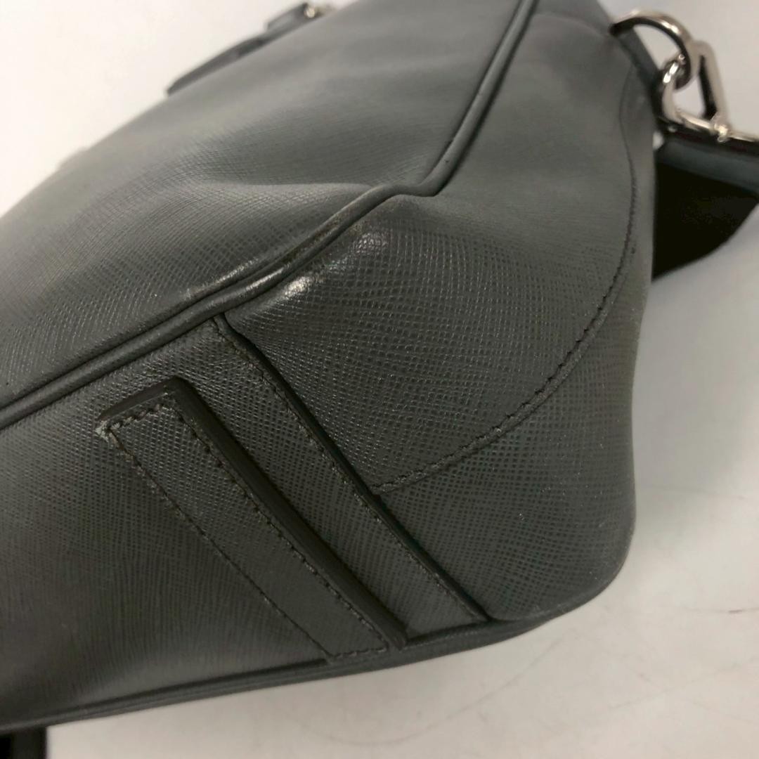 Prada Saffiano Briefcase Business Bag Leather Tote Messenger Shoulder Bag Gray