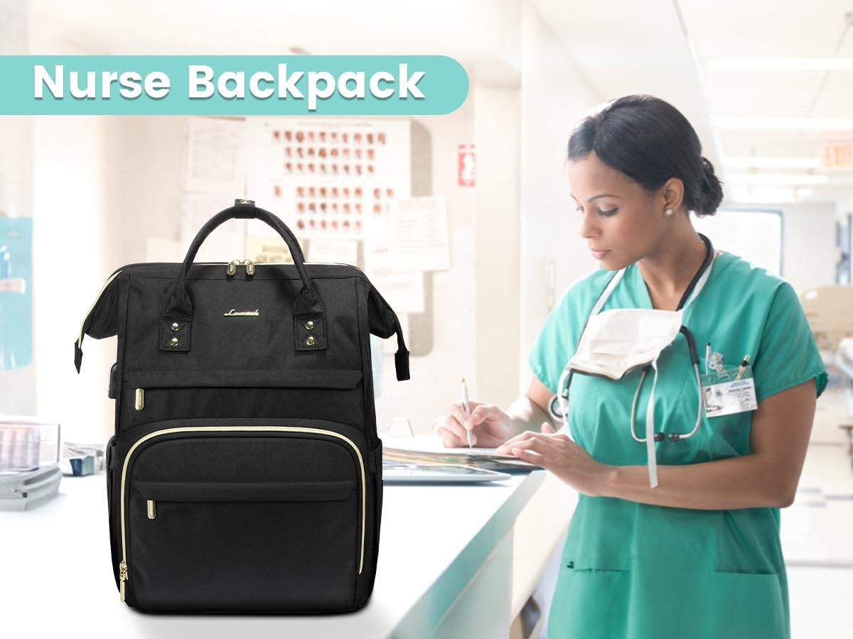 15.6 Inch Laptop Backpack Women, Black Waterproof Travel Bag with USB Port
