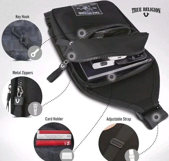 True Religion Buddha Patch Unisex Black YETA 2.0 Crossbody Bag Black $50