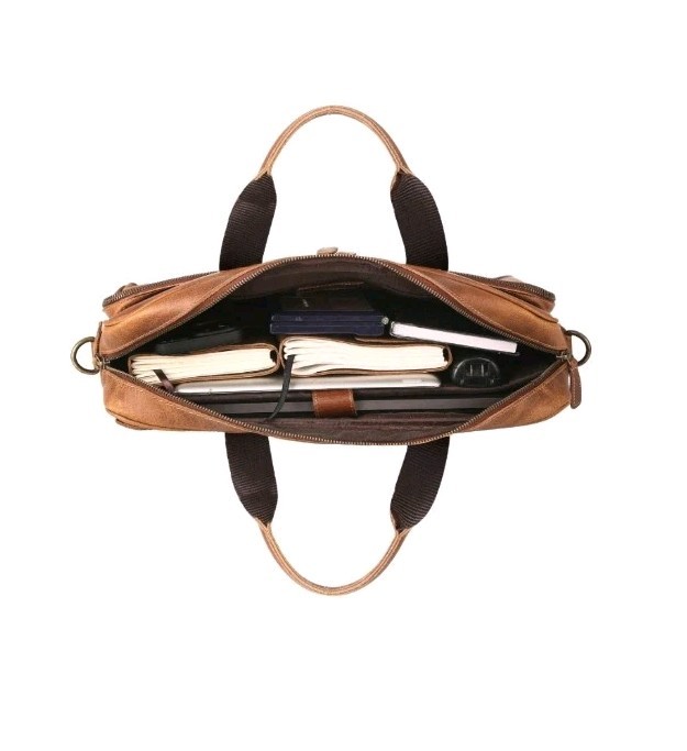 KomalC Vintage 18” Buffalo Leather Laptop Briefcase Office Bag Brown Brand New