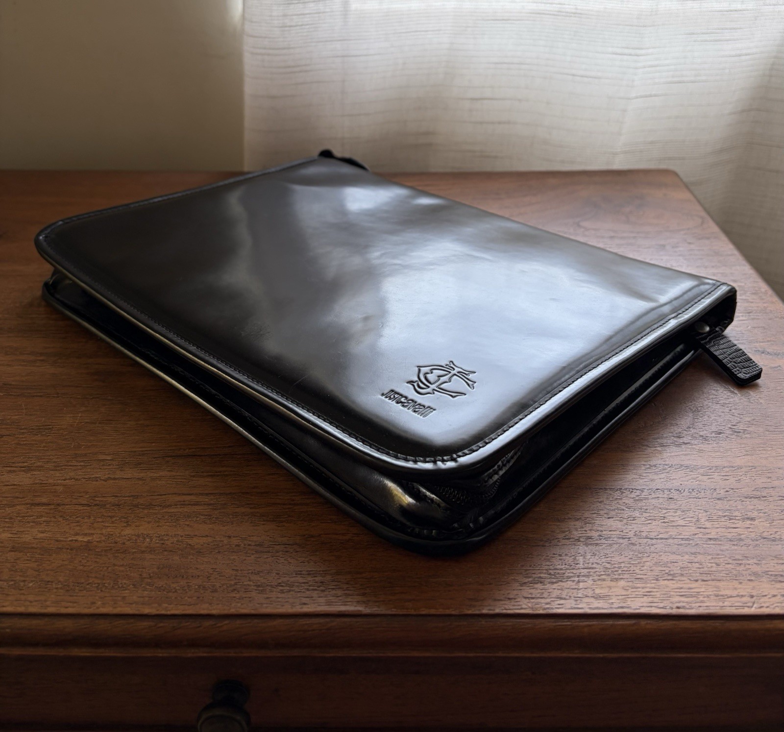 Just Cavalli Portfolio Document Case Black Patent Genuine Leather