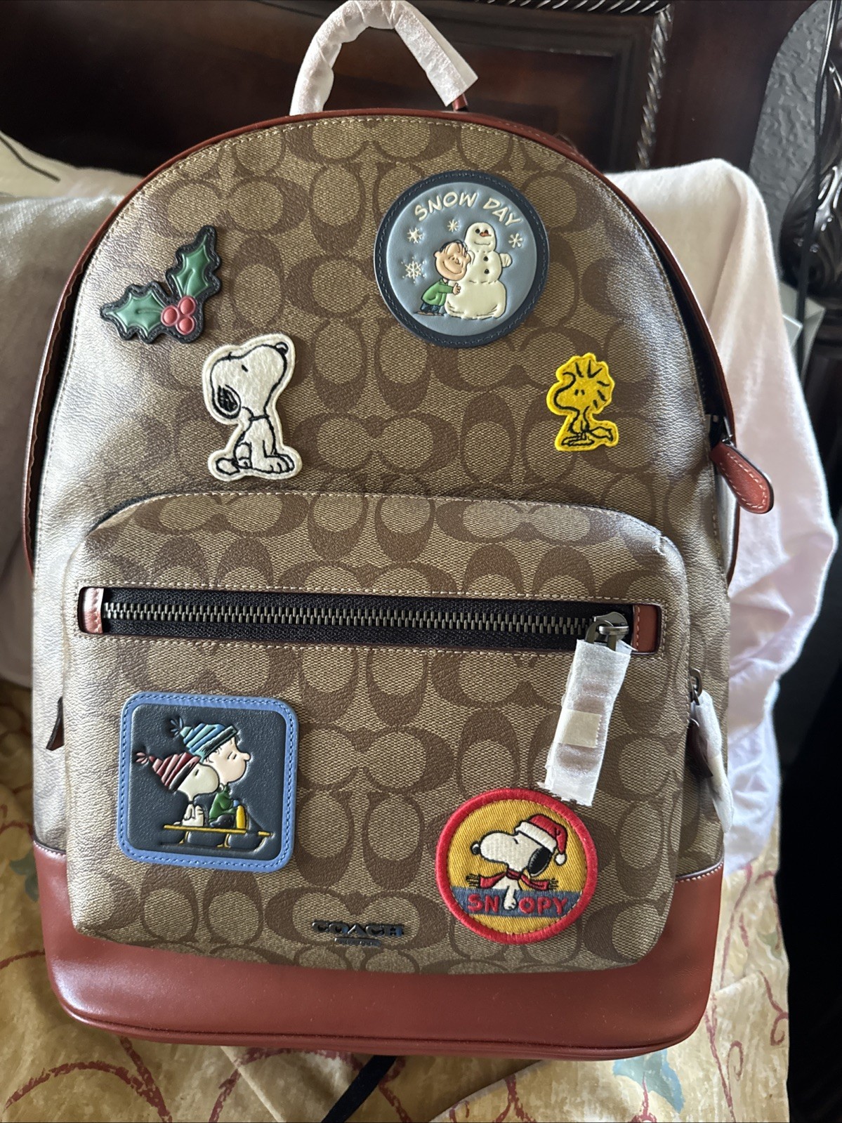 NWT Coach MEN’s Coach X Peanuts West Backpack In Signature Canvas With Patches