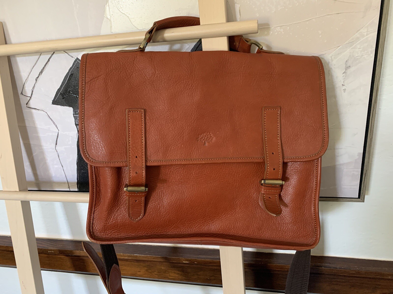 Mulberry Vintage Elkington Briefcase Laptop Bag Crossbody In Natural Leather