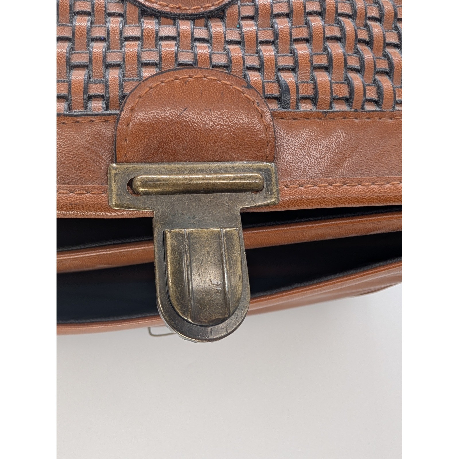 Vintage Warren Reed Brown Woven Faux Leather Briefcase Satchel Bag