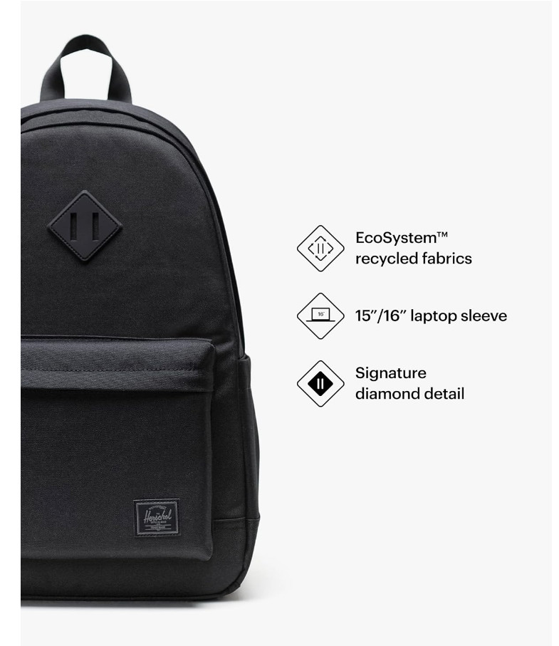 Herschel Supply Heritage Backpack Black Tonal 24 L Capacity 11383-05881-OS
