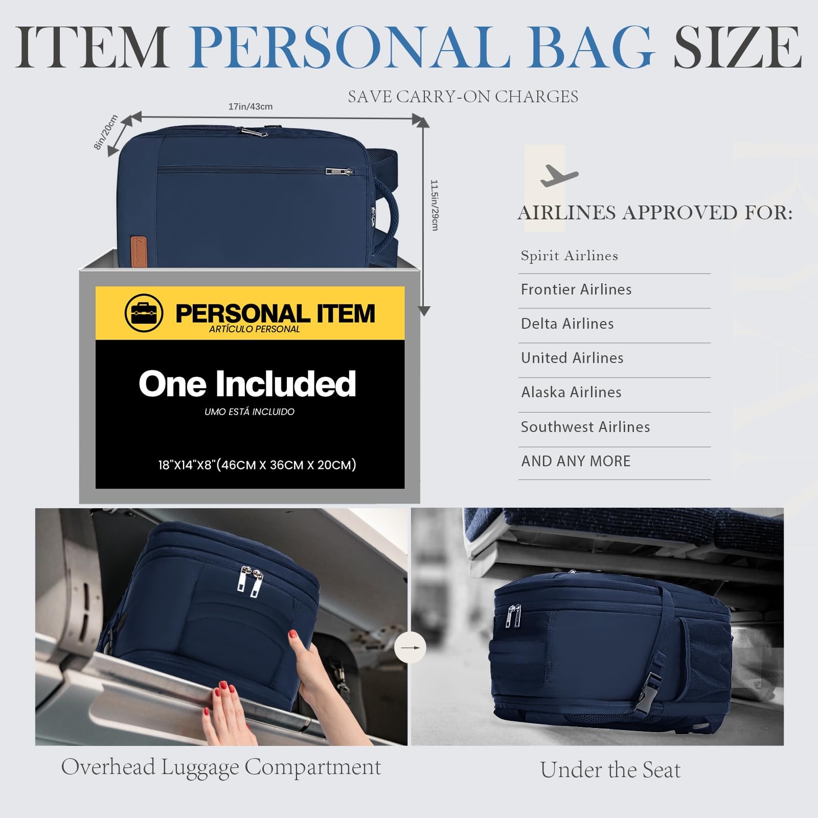 Travel Backpack, Personal Item Bag 18x14x8 Inches, Frontier Airlines Travel B…