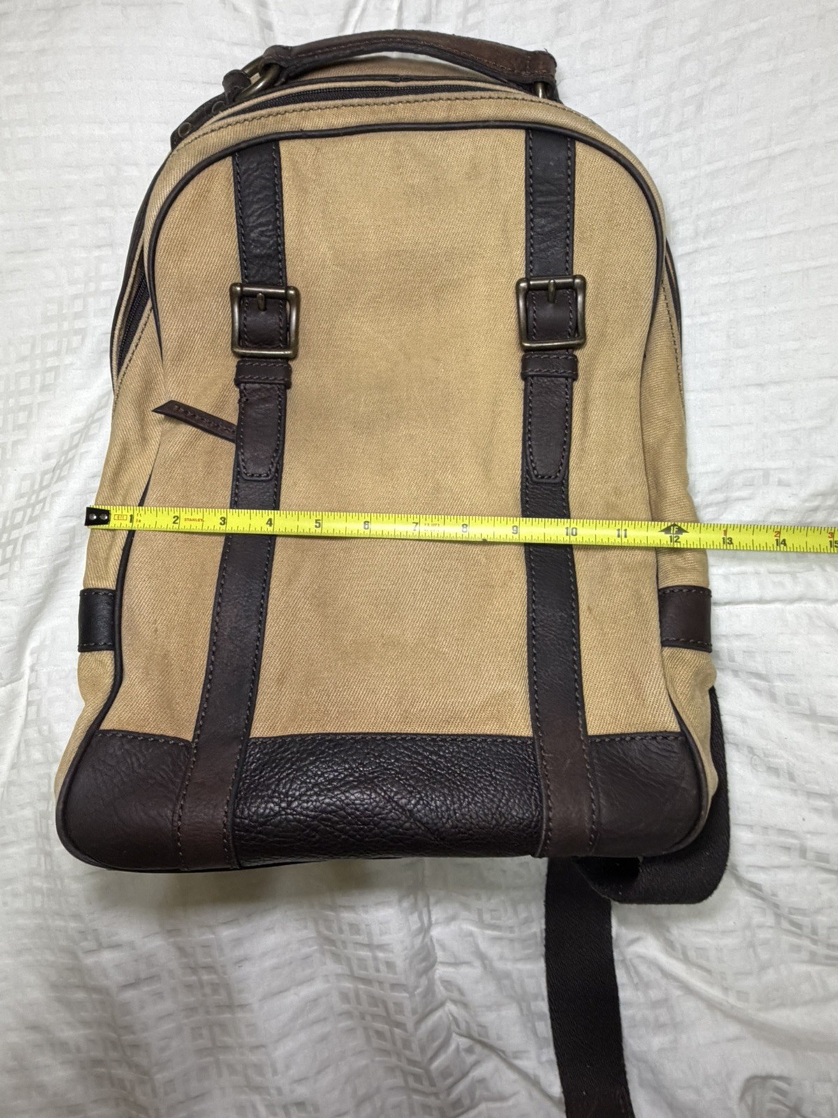 FOSSIL Estate Backpack Rugged Canvas Brown Leather Trim Padded Zip