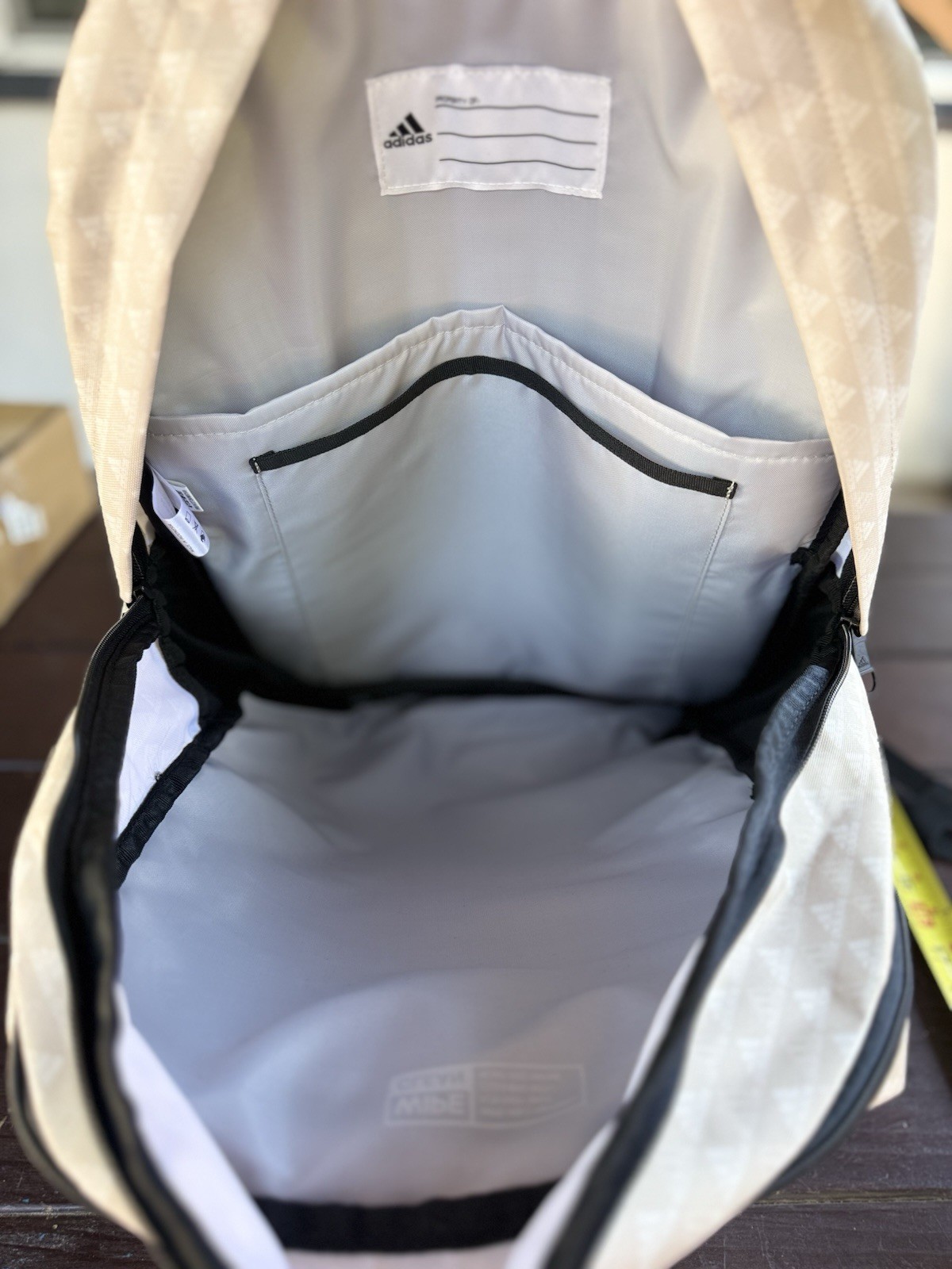 Adidas Prime 6 Backpack Beige Monogram Pattern