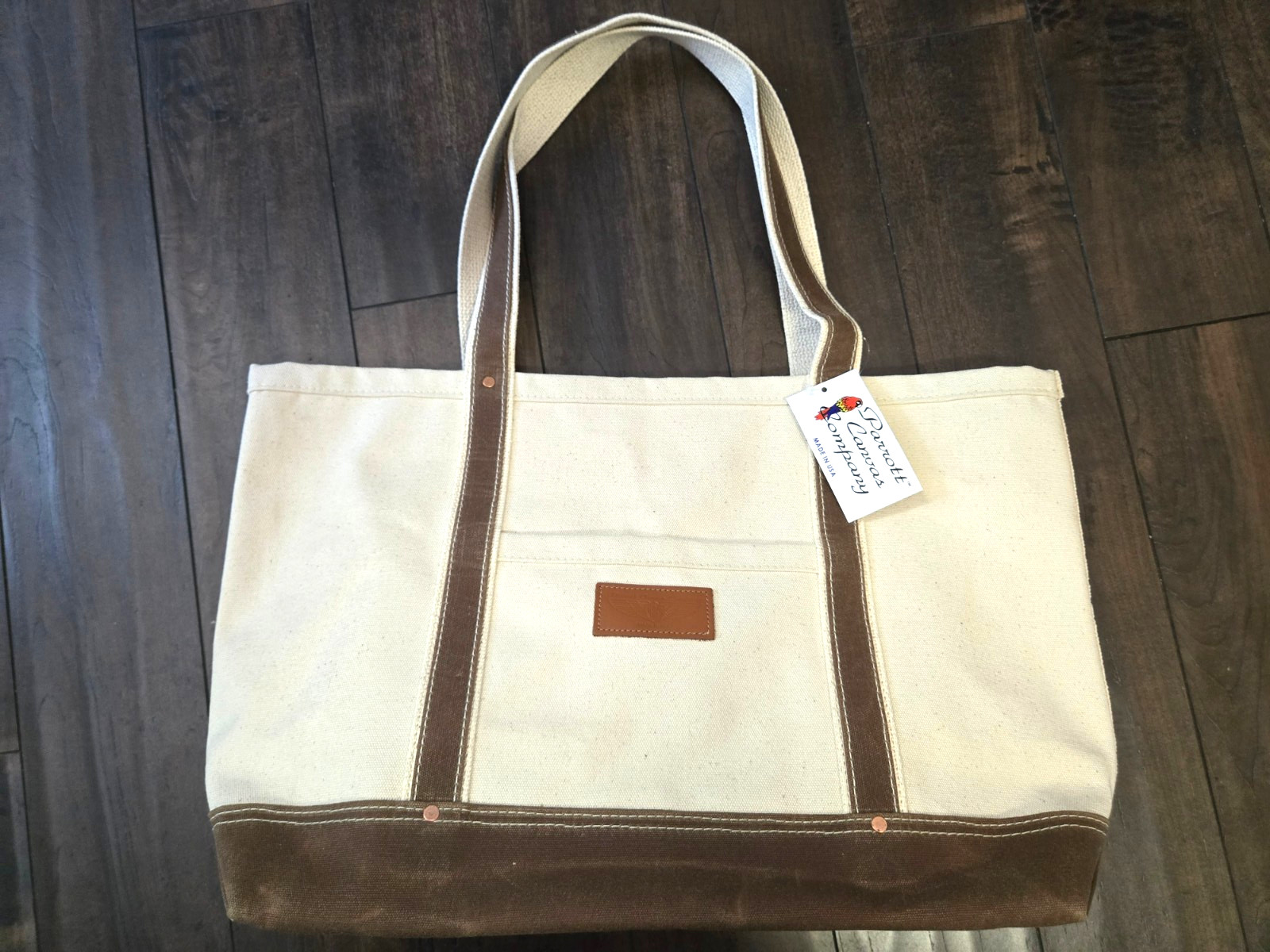 Parrott Canvas Company Tote Bag 20″x 12.5″x 6.5″ Natural/Brown
