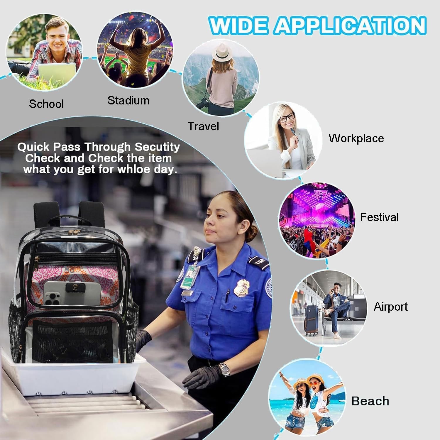Clear Backpack Transparent Stadium Approved See Through Backpack for Middle C…